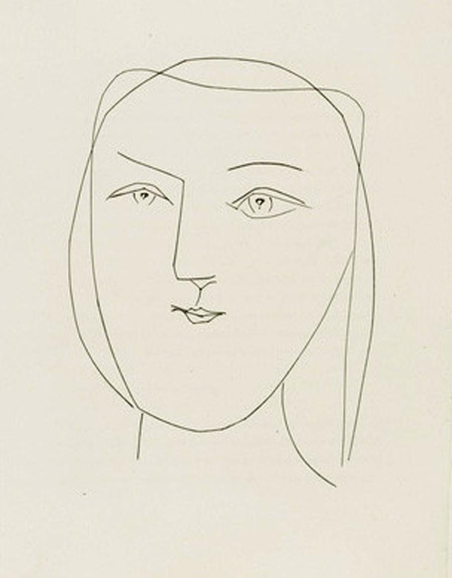 Pablo Picasso Portrait Print - Oval Head of a Woman with Piercing Eyes (Plate XXI), from Carmen