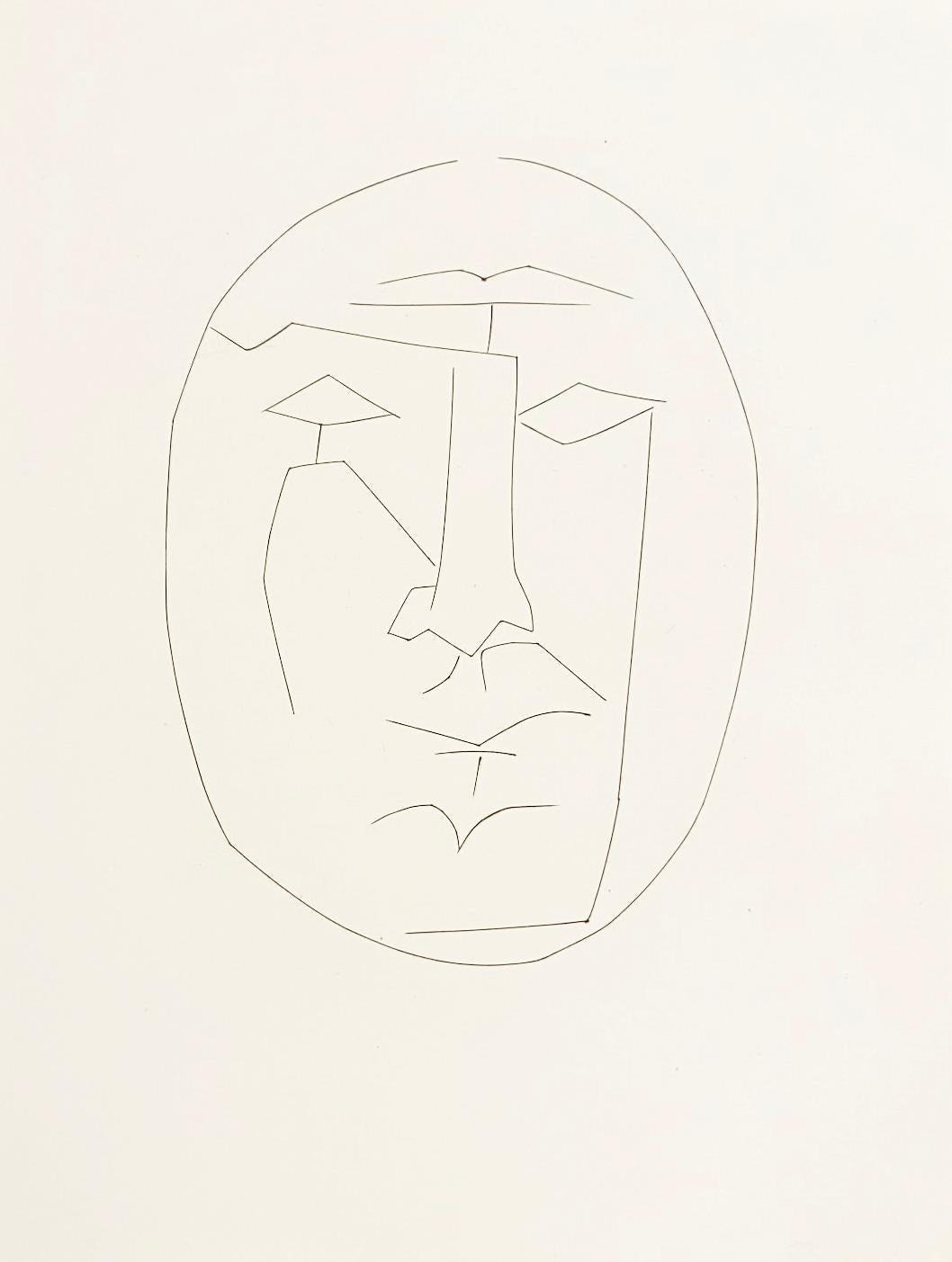 Pablo Picasso Portrait Print - Oval Head of Man Looking Straight (Plate XXIII), from Carmen