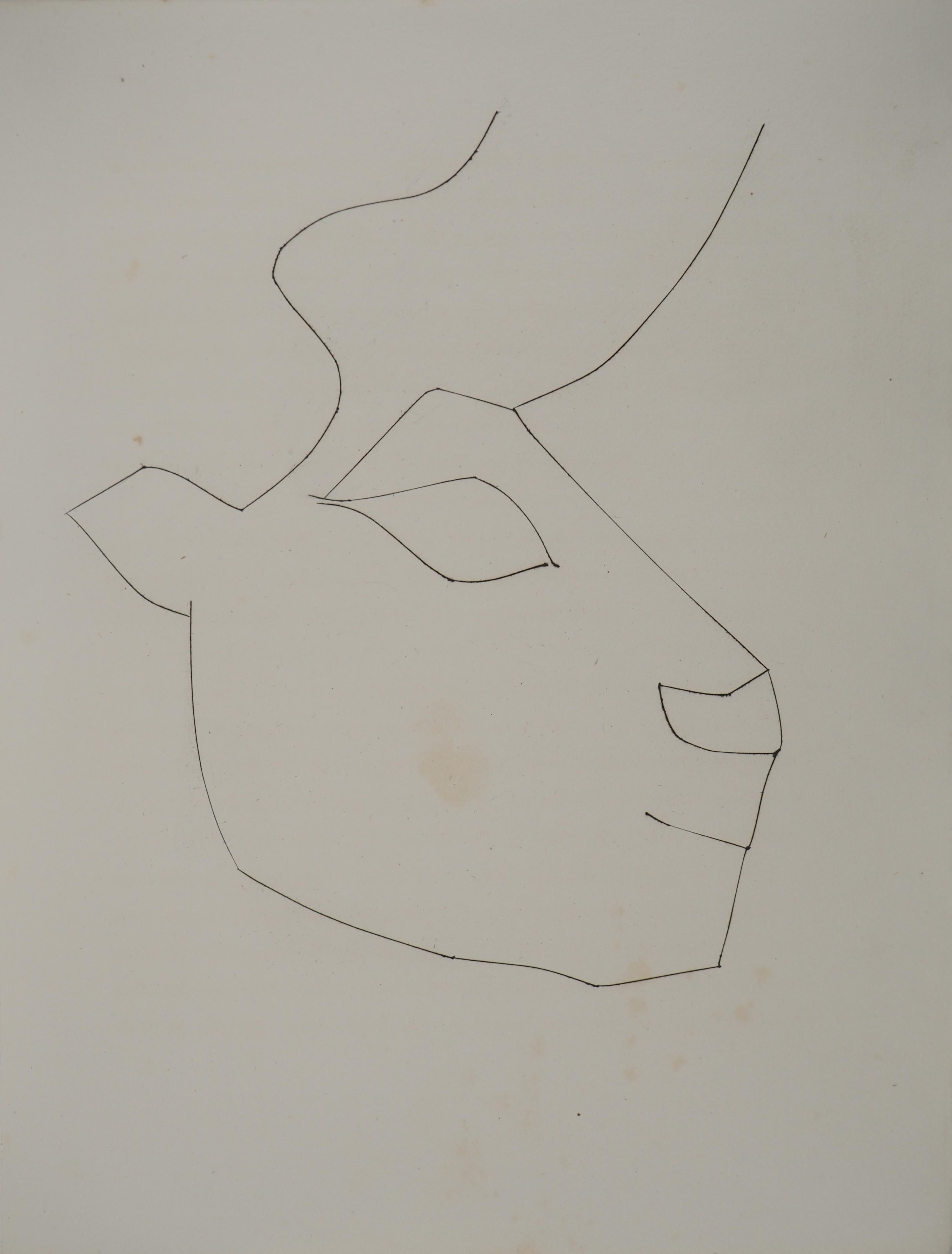 Portrait Print di Pablo Picasso - Carmen, Ritratto di un toro - Acquaforte originale (Cramer #52)