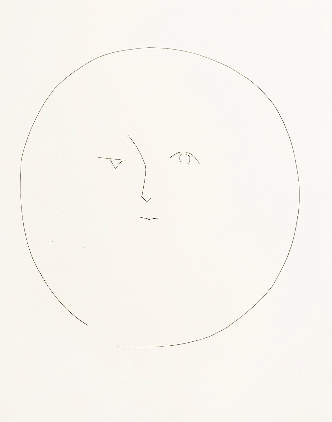 Carmen, Round Head of a Man with Mismatched Eyes (Plate XVI) - Beige Portrait Print by Pablo Picasso