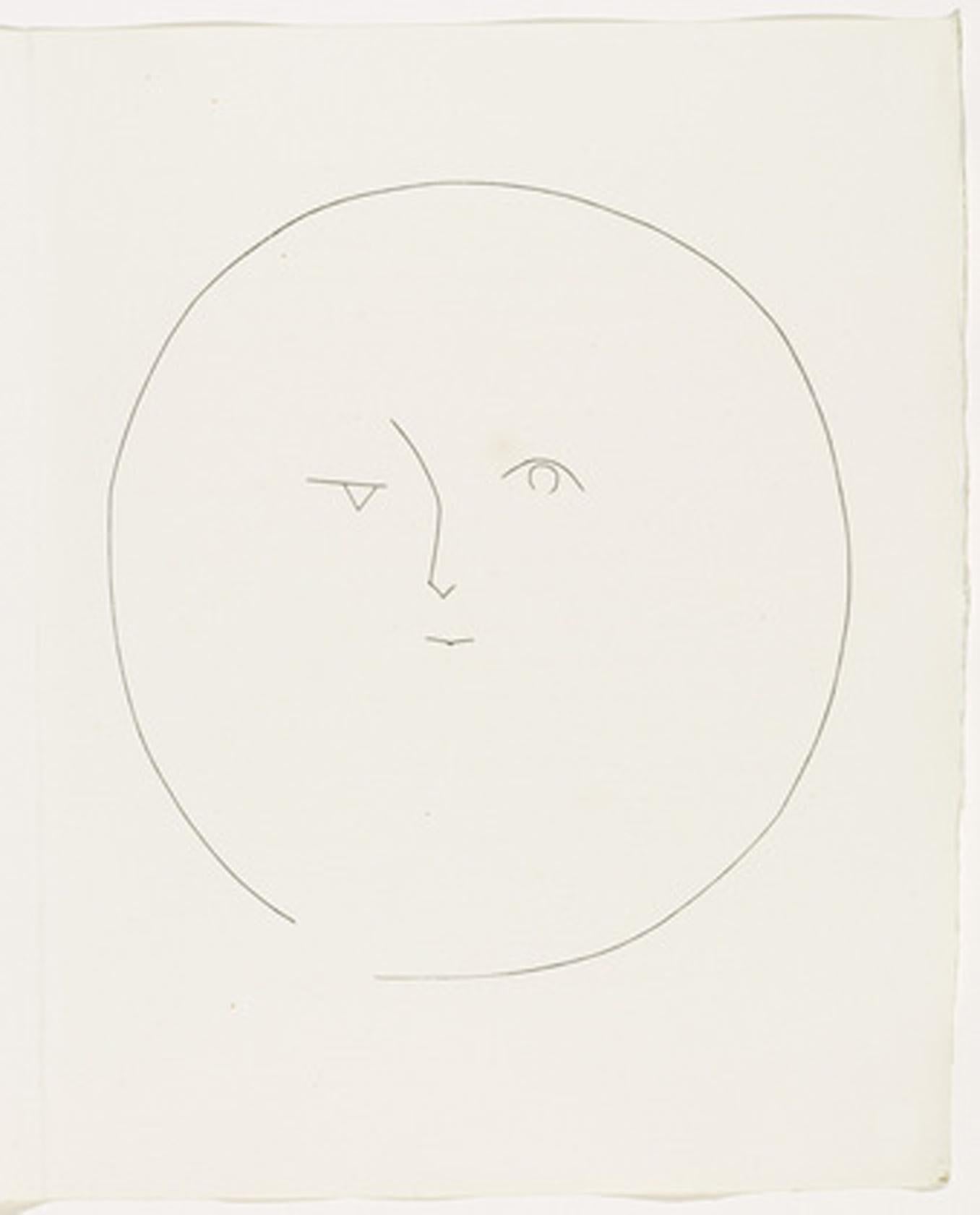 Pablo Picasso Portrait Print - Carmen Round Head of a Man with Mismatched Eyes (Plate XVI)