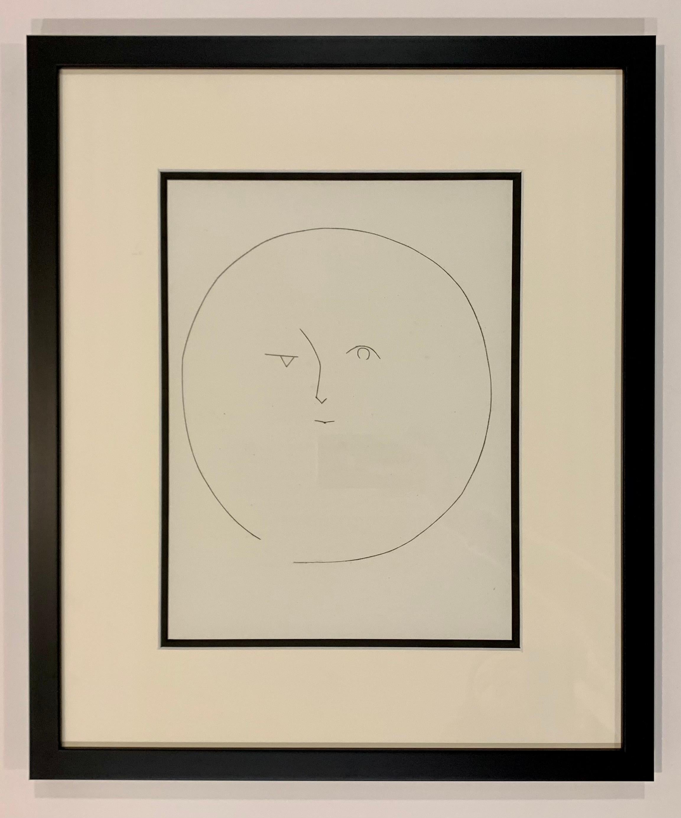 Pablo Picasso Portrait Print - Carmen, Round Head of a Man with Mismatched Eyes (Plate XVI)