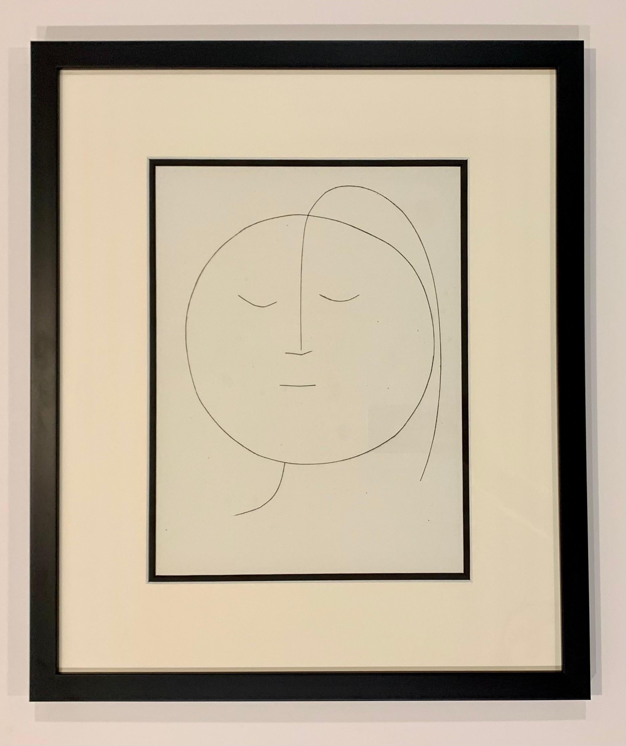 Pablo Picasso Portrait Print - Carmen, Round Head of a Woman with Hair (Plate XVIII)