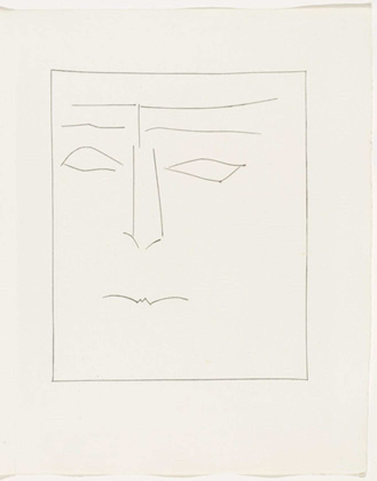 Pablo Picasso Portrait Print - Carmen Square Head of a Man with Clenched Mouth (Plate IX)