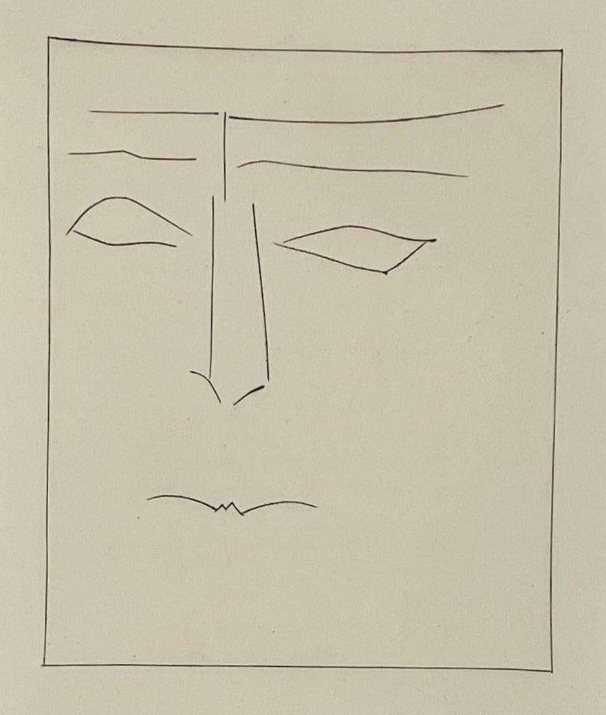Pablo Picasso Print – Quadratischer Kopf eines Mannes mit geknittertem Mouth (Teller IX), von Carmen