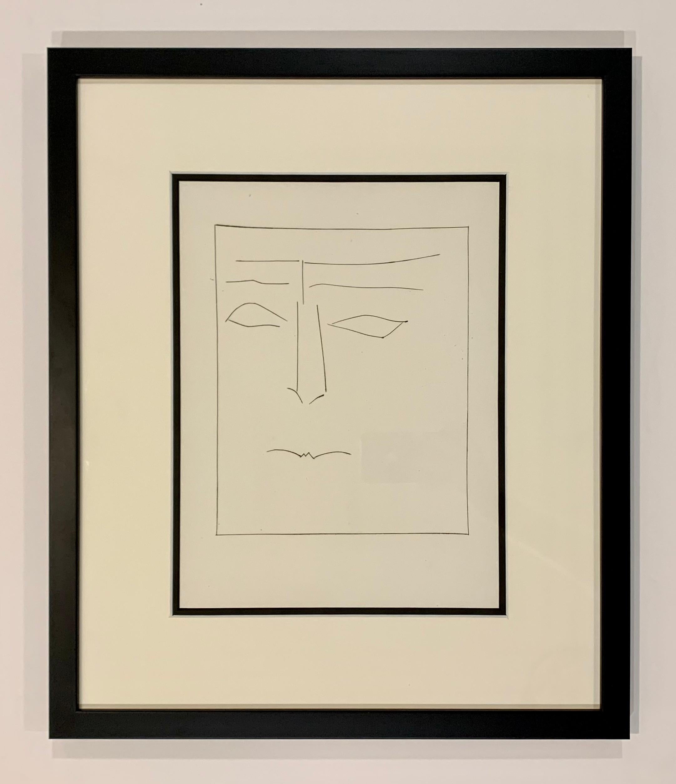 Pablo Picasso Portrait Print - Carmen, Square Head of a Man with Clenched Mouth (Plate IX)