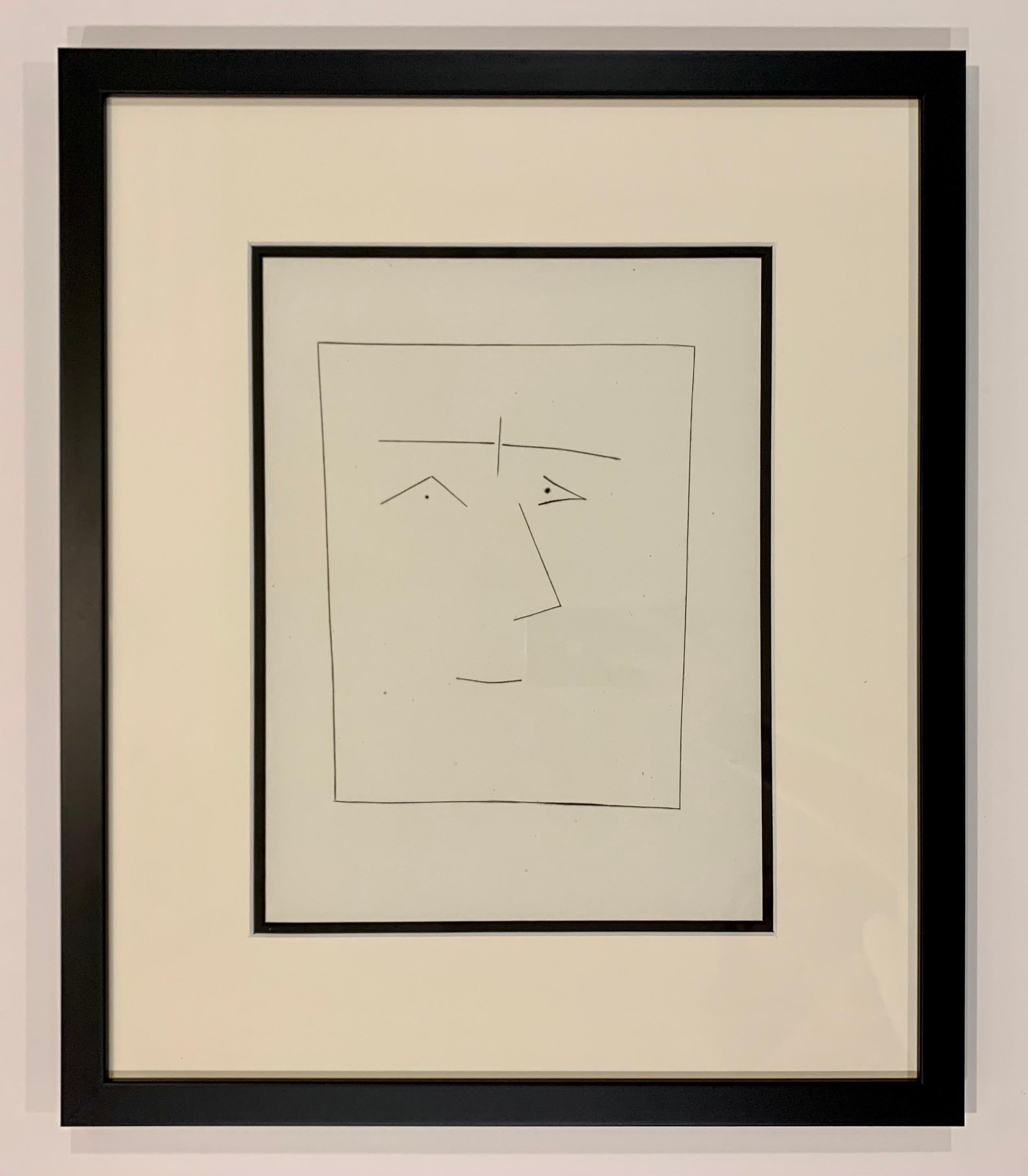 Pablo Picasso Portrait Print - Carmen, Square Head of a Man with Joined Eyebrows (Plate V)