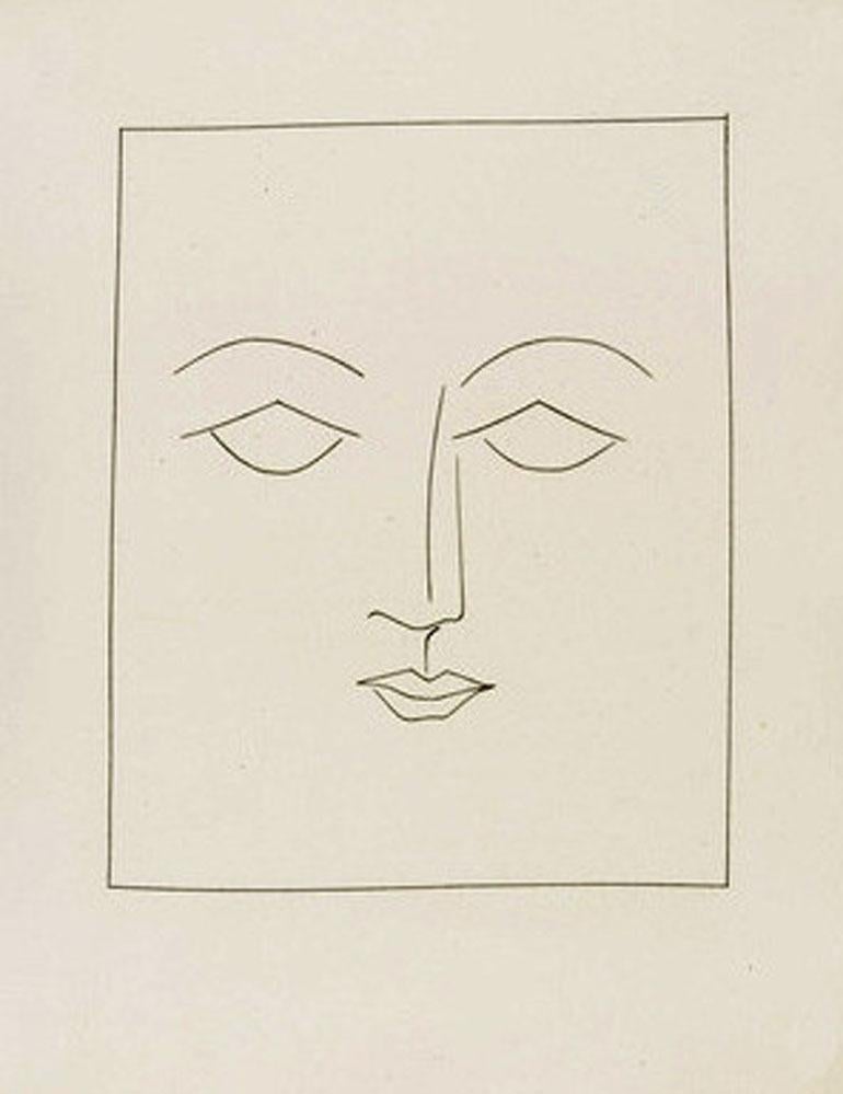 Pablo Picasso Print – Quadratischer Kopf eines Mannes mit weichen Merkmalen (Teller IV), von Carmen