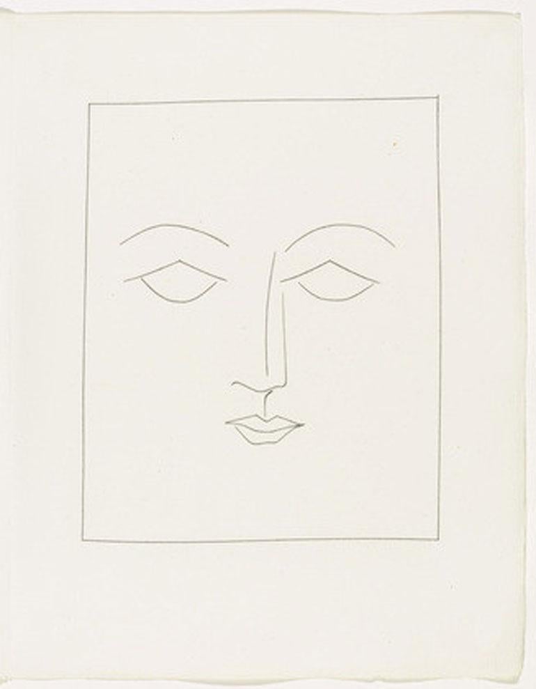 Quadratischer Kopf eines Mannes mit weichen Merkmalen (Teller IV), von Carmen (Kubismus), Print, von Pablo Picasso