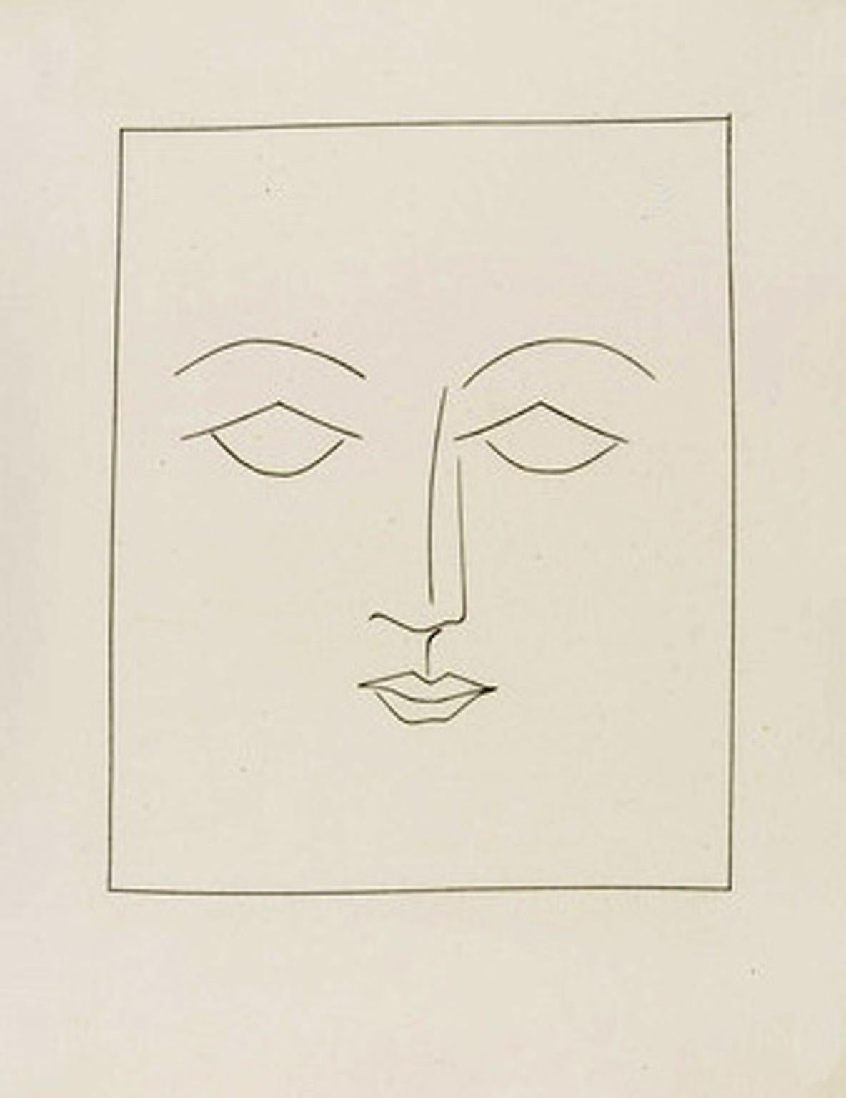 Pablo Picasso Portrait Print - Carmen Square Head of a Man with Soft Features (Plate IV)