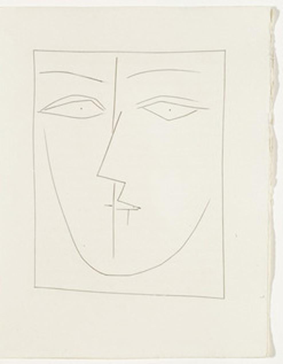 Pablo Picasso Portrait Print - Carmen Square Head of a Woman in Semi-profile (Plate XV)