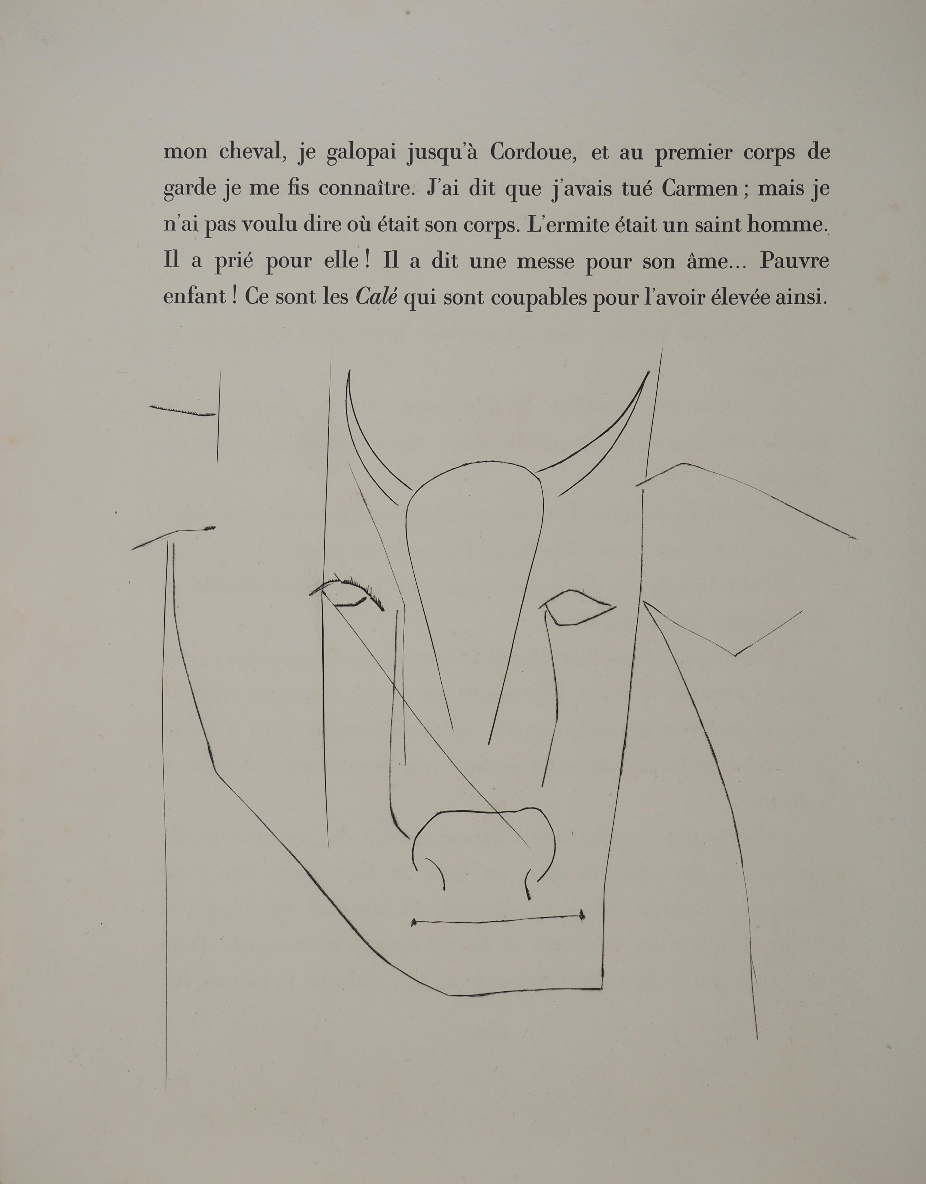 Pablo Picasso Animal Print - Carmen, The Bull's Horns - Original Etching (Cramer #52)