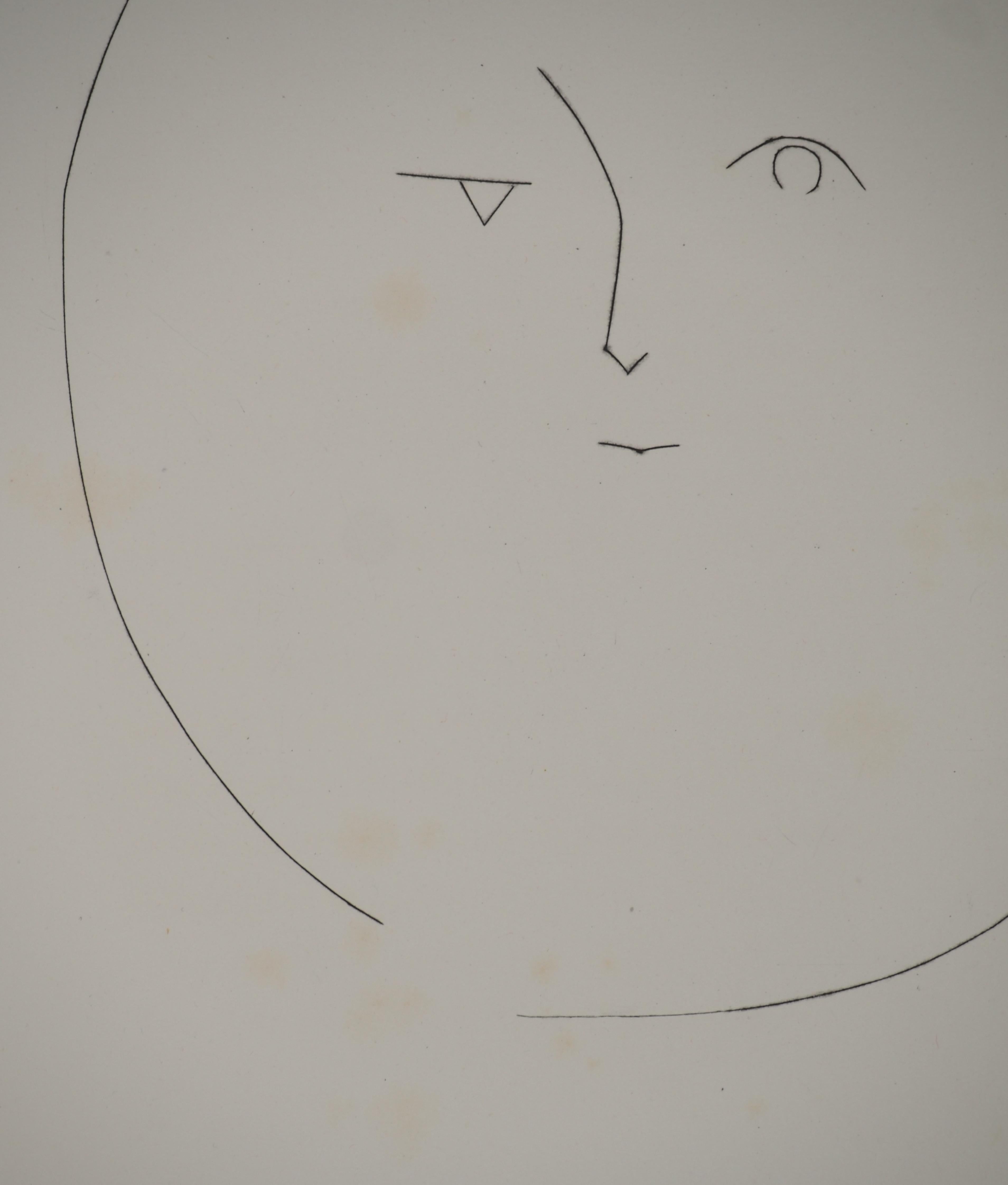 Carmen, The Face of the Moon - Original Etching (Cramer #52) - Gray Portrait Print by Pablo Picasso