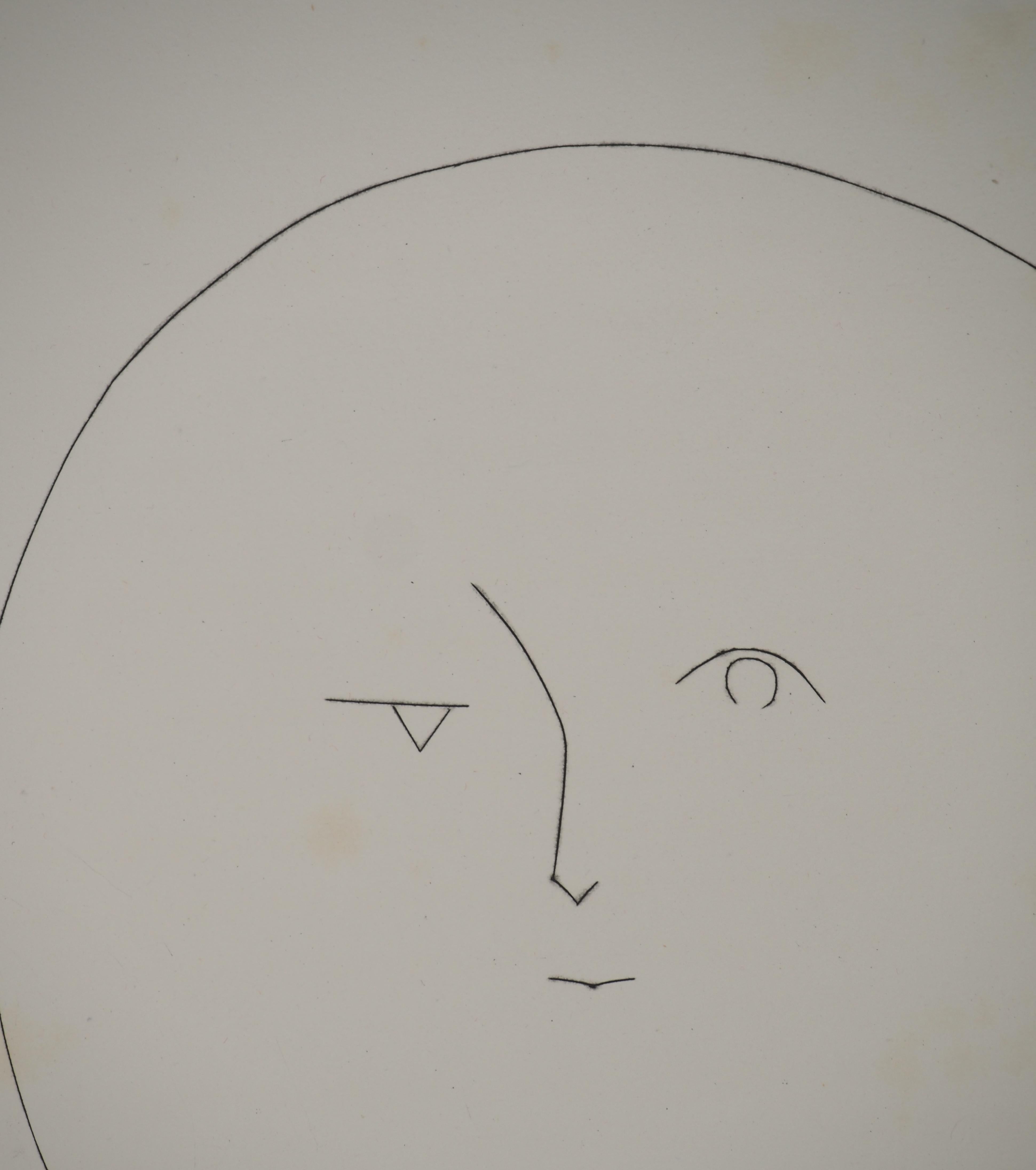 Pablo PICASSO
Carmen, The Face of the Moon, 1949

Original burin engraving (Atelier Lacourière, Paris)
Unsigned
On Montval wove paper 33 x 26 cm (12.9 x 10.2 in)

REFERENCES : 
- Catalog raisonne Bloch #546
- Catalog raisonne Baer #812
- Catalog