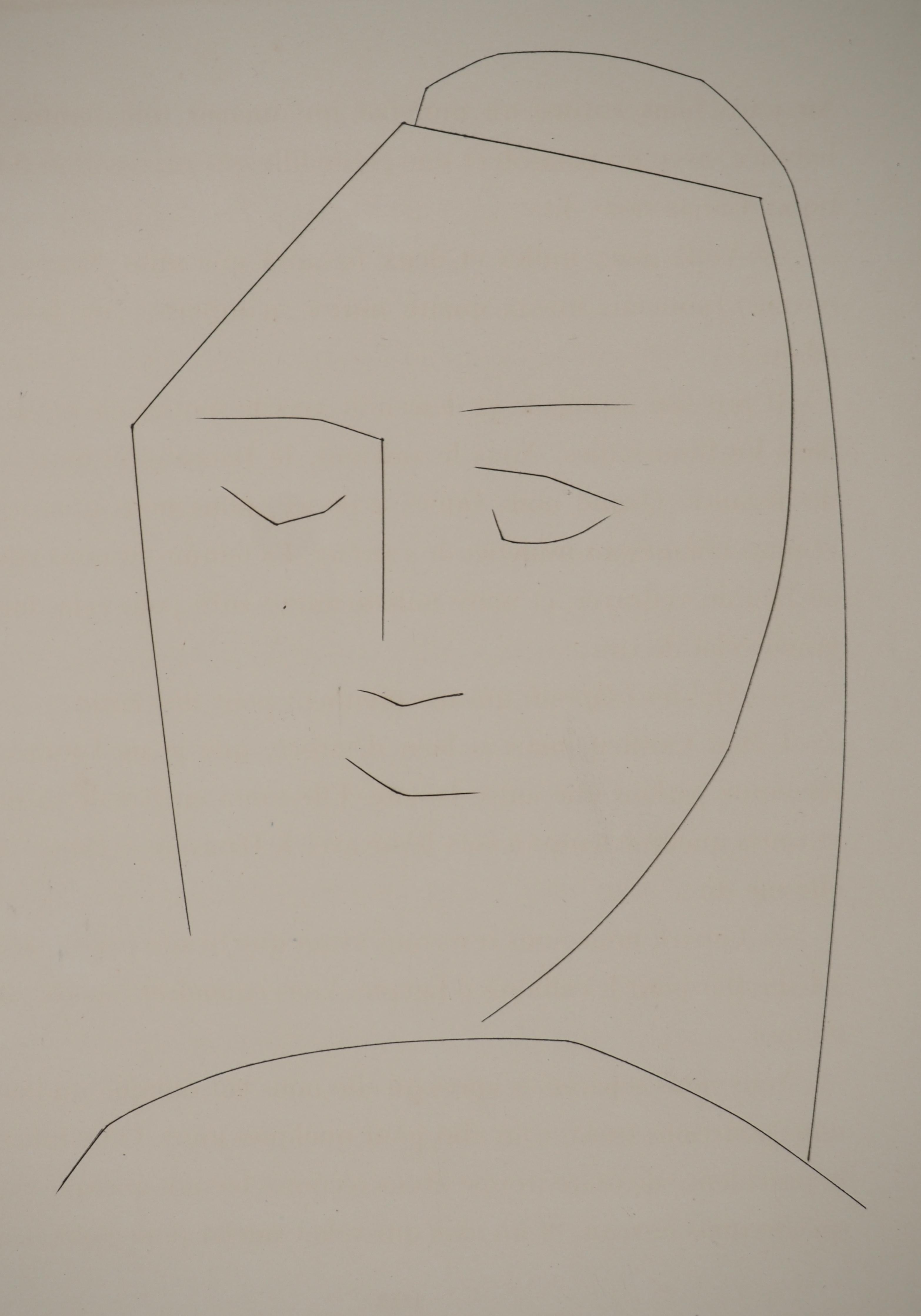 Carmen, The Peaceful Face - Original Etching (Cramer #52) - Brown Portrait Print by Pablo Picasso