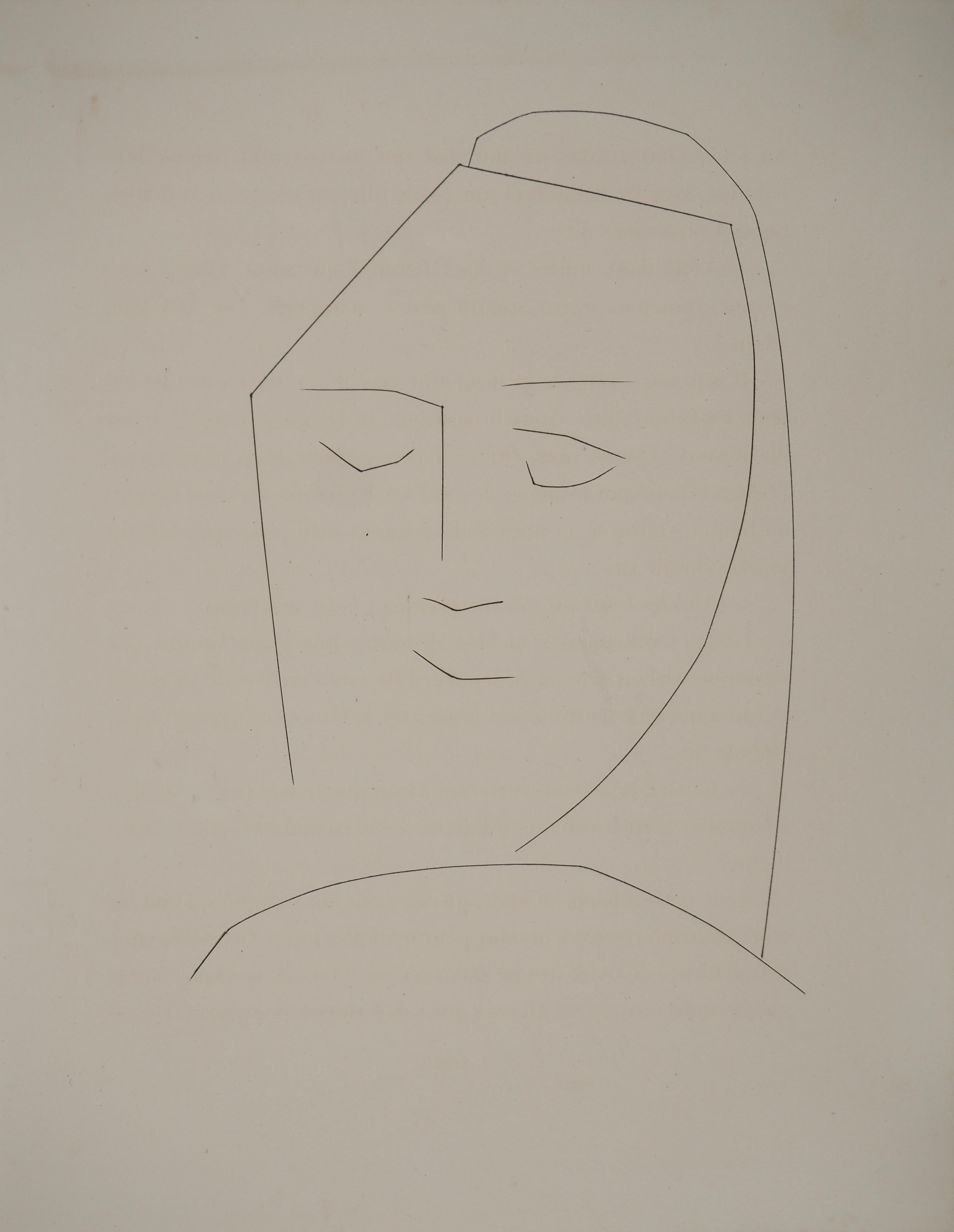 Pablo Picasso Portrait Print - Carmen, The Peaceful Face - Original Etching (Cramer #52)