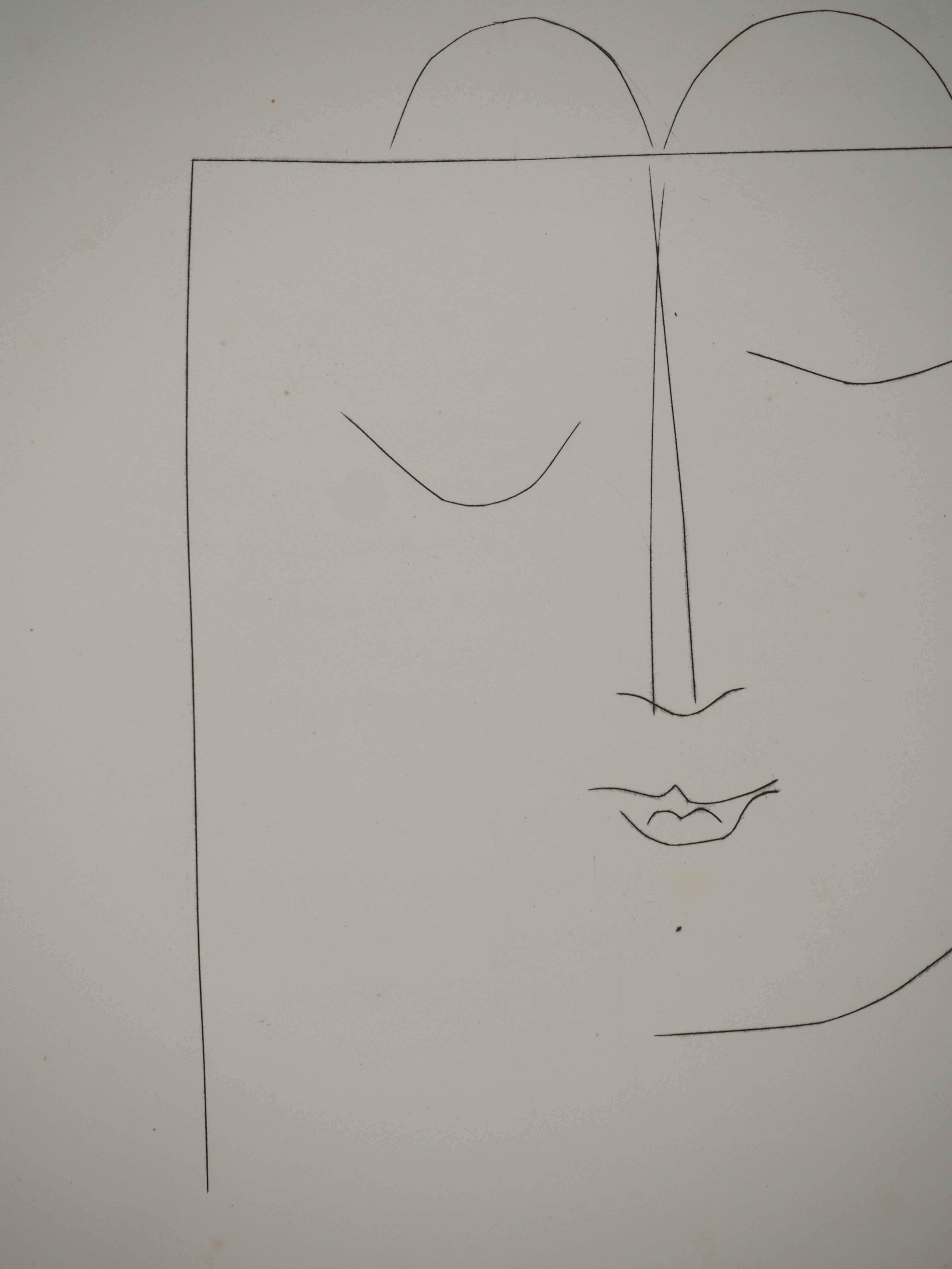Carmen, The Thoughtful Woman - Original Etching (Cramer #52) - Gray Portrait Print by Pablo Picasso