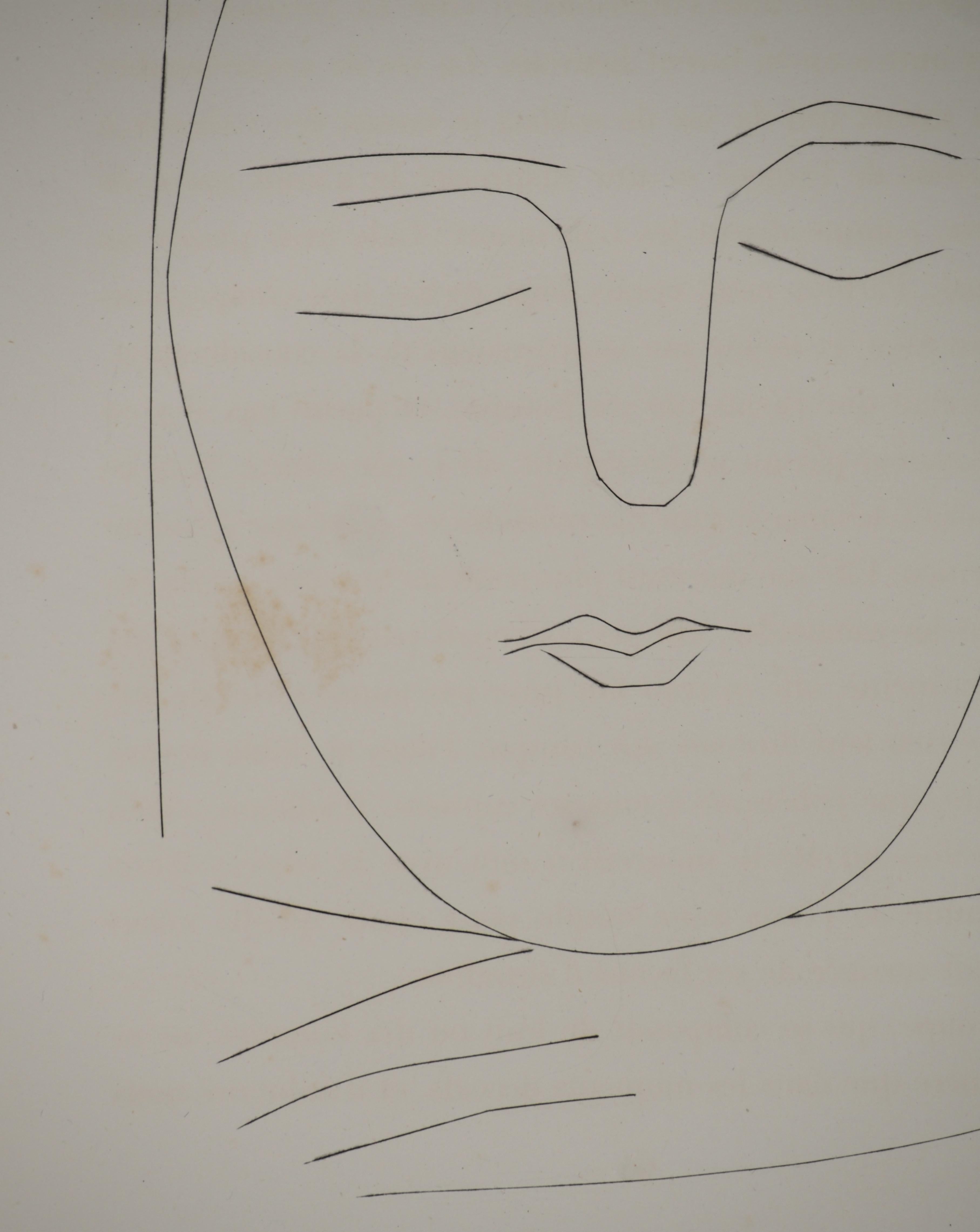 Pablo PICASSO
Carmen, The Sleeping Woman, 1949

Original burin engraving (Atelier Lacourière, Paris)
Unsigned
On Montval wove paper 33 x 26 cm (12.9 x 10.2 in)

REFERENCES : 
- Catalog raisonne Bloch #550
- Catalog raisonne Cramer #52
- Catalog