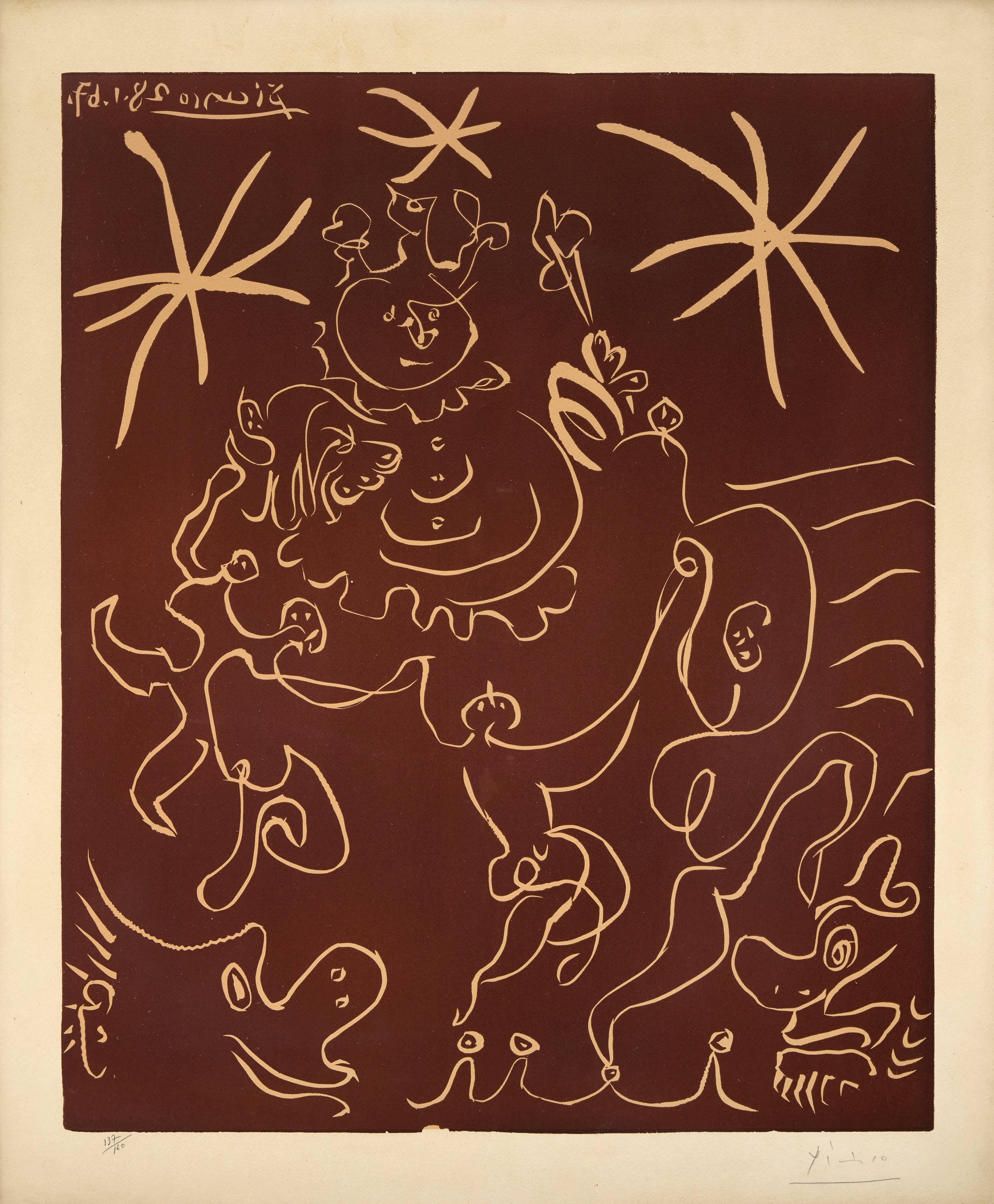 Carnaval Linocut Print, Modern Style, Signed, Edition 137/160, 1967