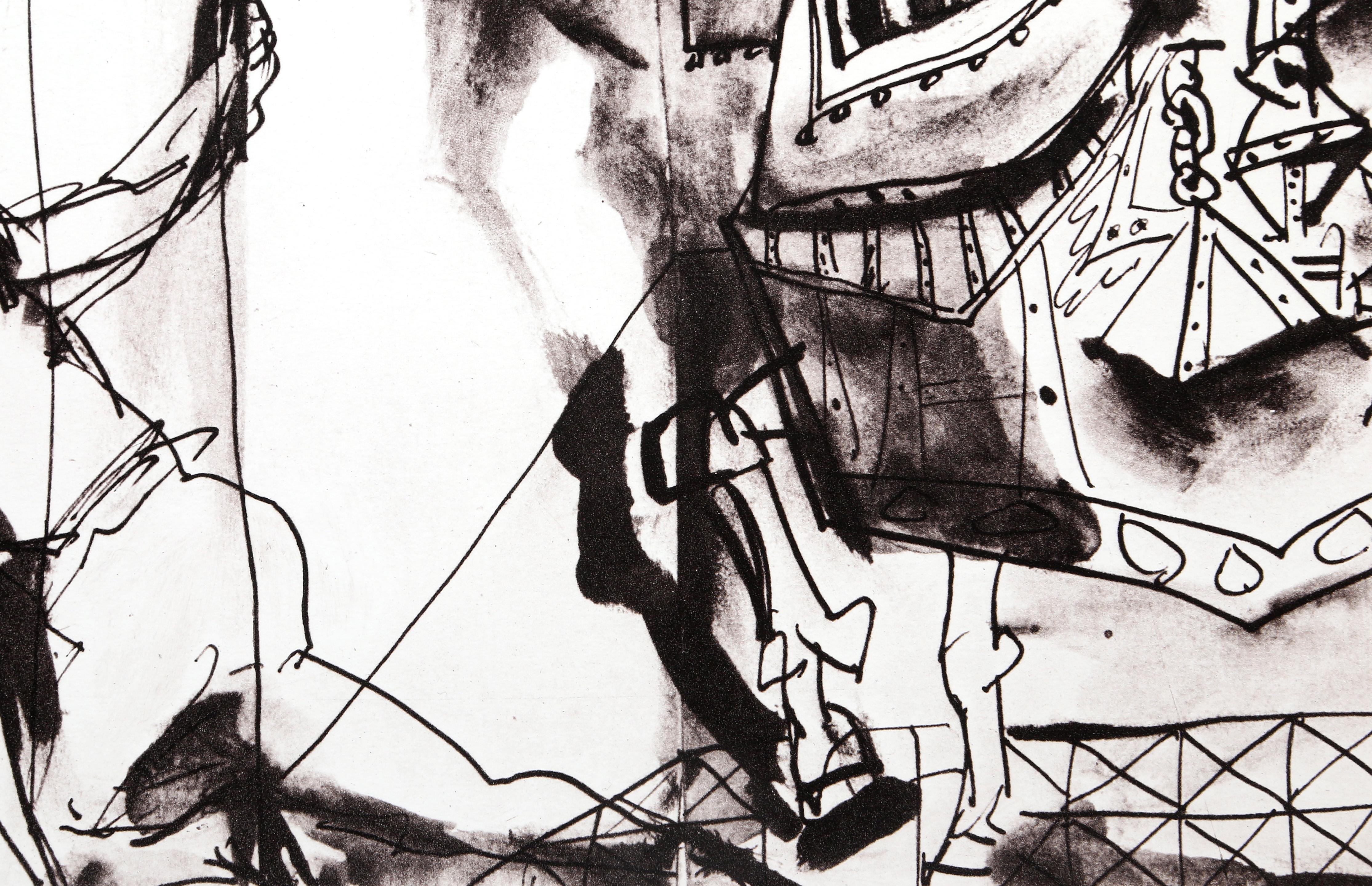 Chevalier en Armure, Page et Femme Nue - Cubist Lithograph after Pablo Picasso For Sale 1