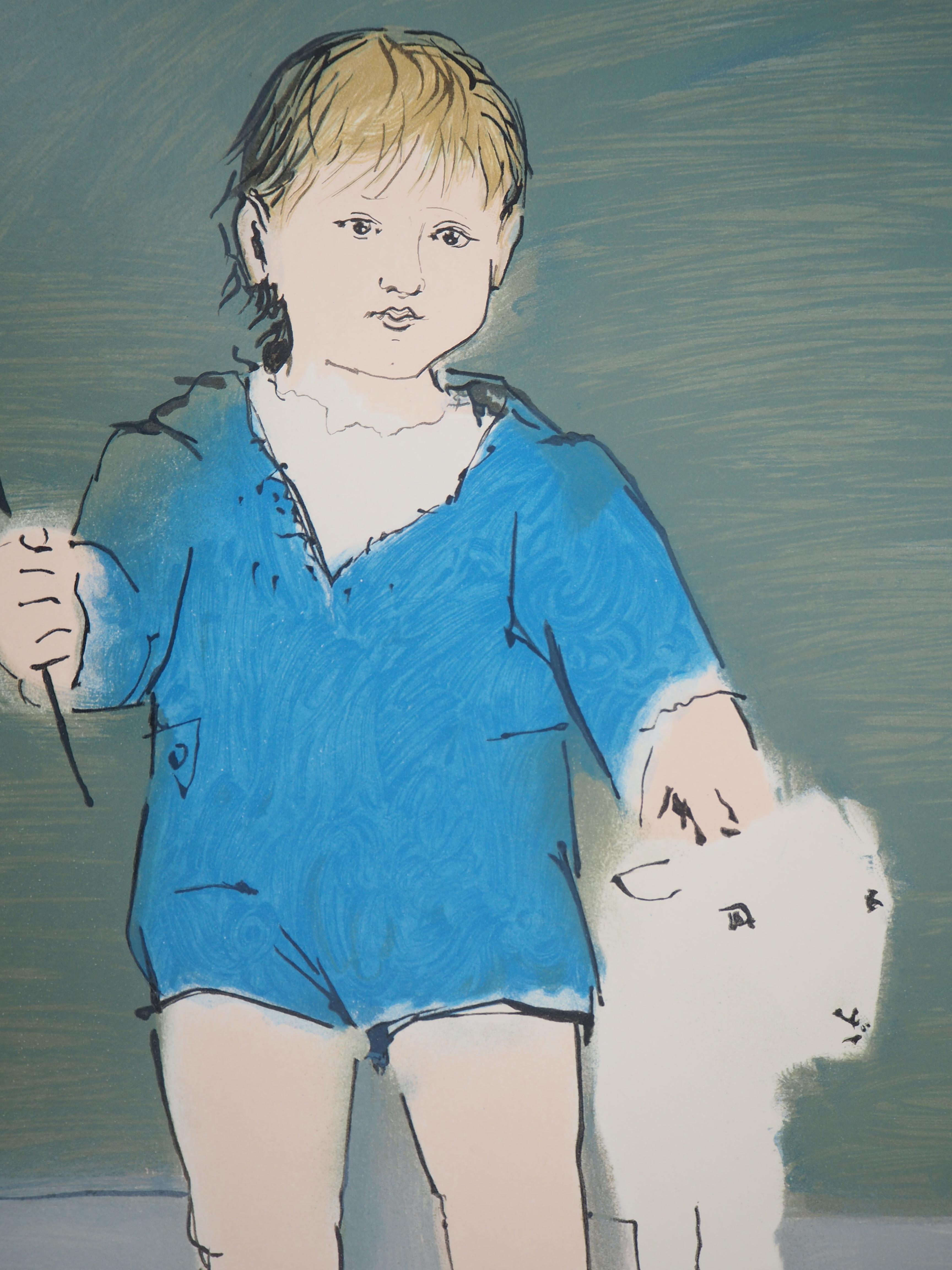 Child with a Lamb - Lithograph (Mourlot) - Gray Figurative Print by Pablo Picasso