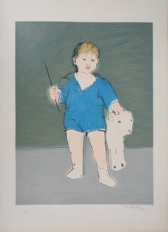 Retro Child with a Lamb - Lithograph (Mourlot)