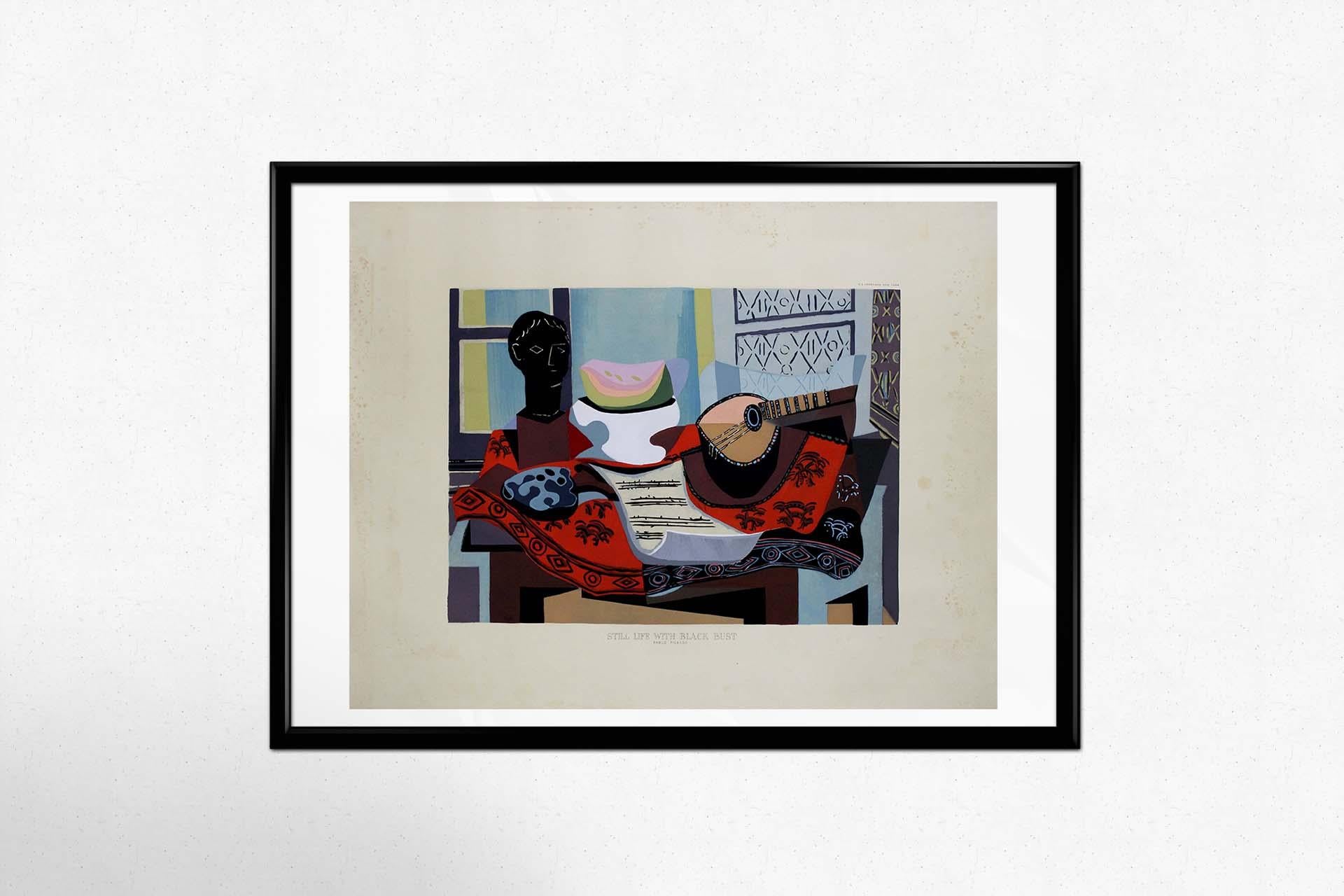 Circa 1950 Original lithograph by Pablo Picasso - Still Life with Black Bust For Sale 1