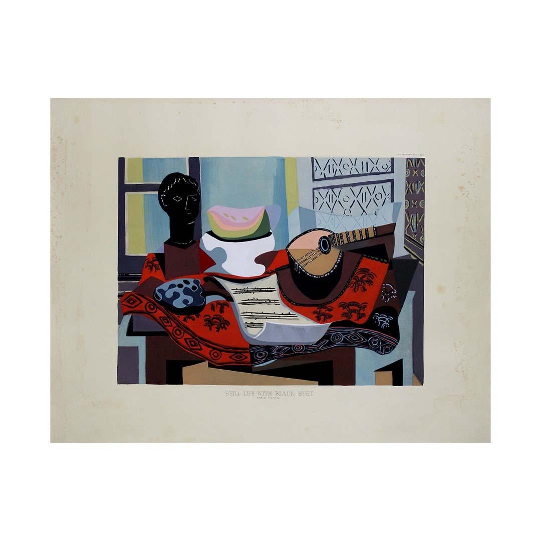 Circa 1950 Original lithograph by Pablo Picasso - Still Life with Black Bust For Sale 3