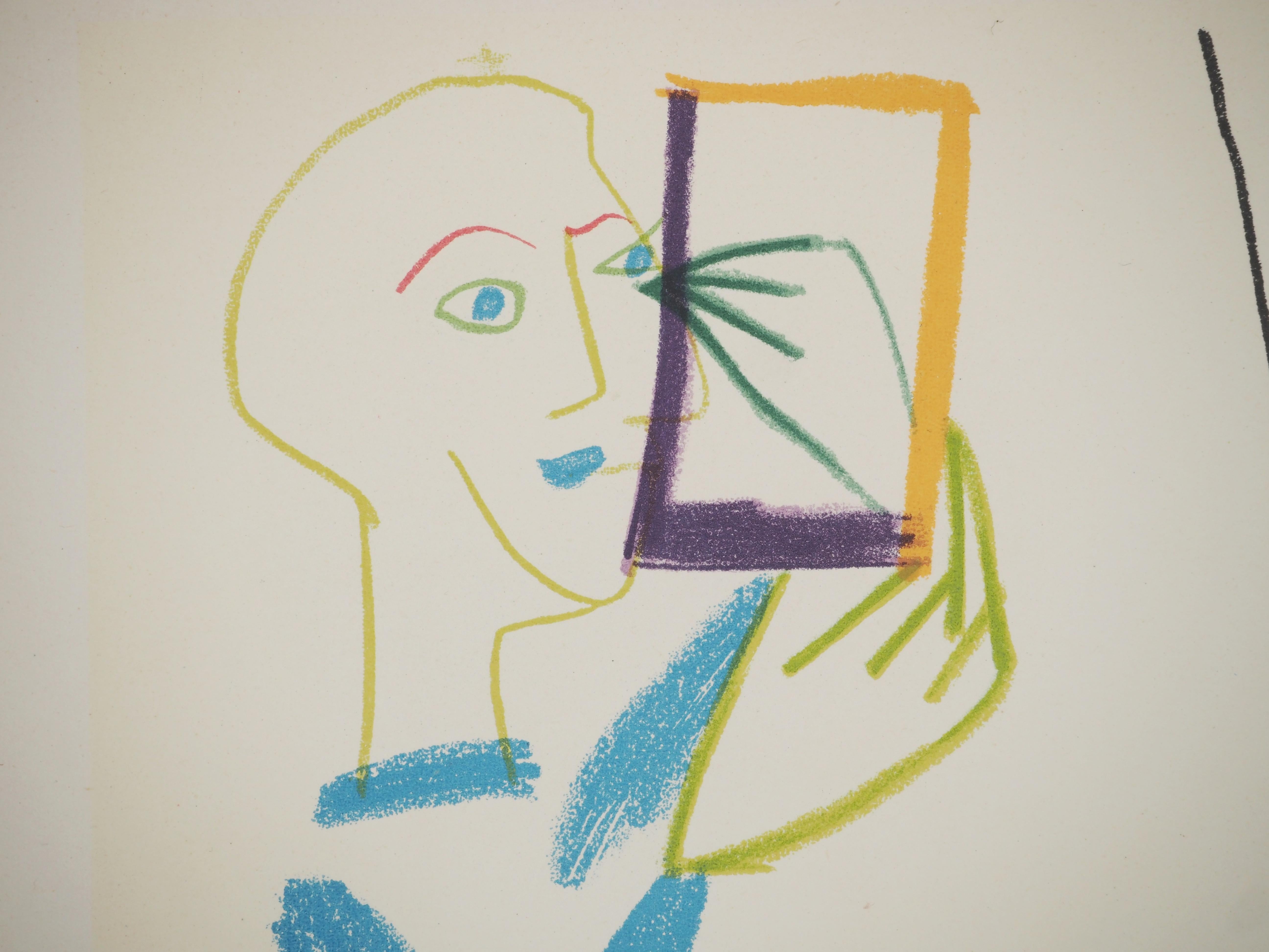 Pablo PICASSO (1881-1973)
Comédie Humaine, Payaso con espejo y joven madre, 1954

Litografía original (taller Mourlot) 
Sin signo
Sobre papel 26,5 x 35,5 cm (c. 10,2 x 13,7 pulg.)

INFORMACIÓN : Creado para la carpeta Verve n°29-30 