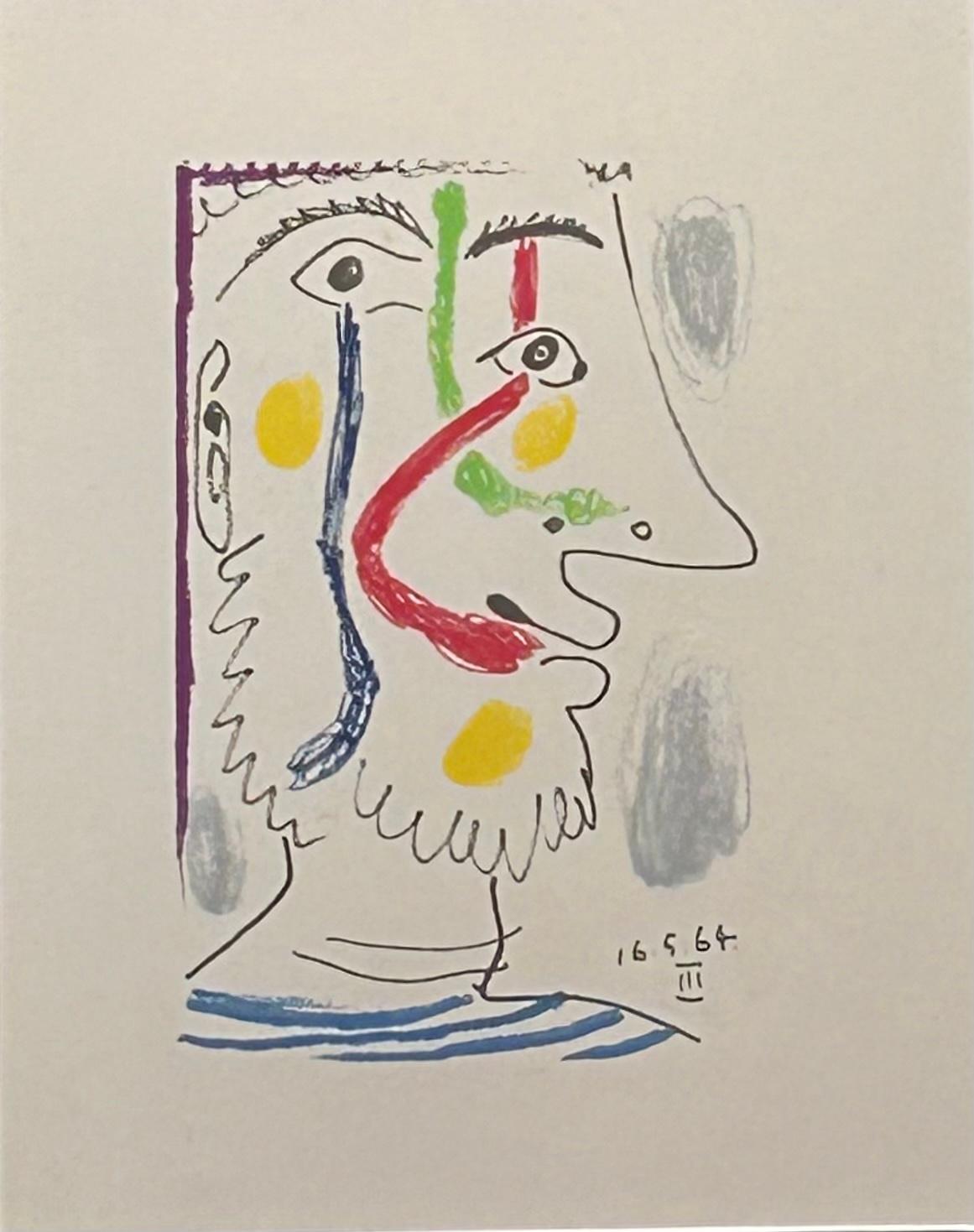 Farblithographie auf Arches-Papier '16.5.64.III' aus 'Le Goût de Bonheur'.  (Kubismus), Print, von Pablo Picasso