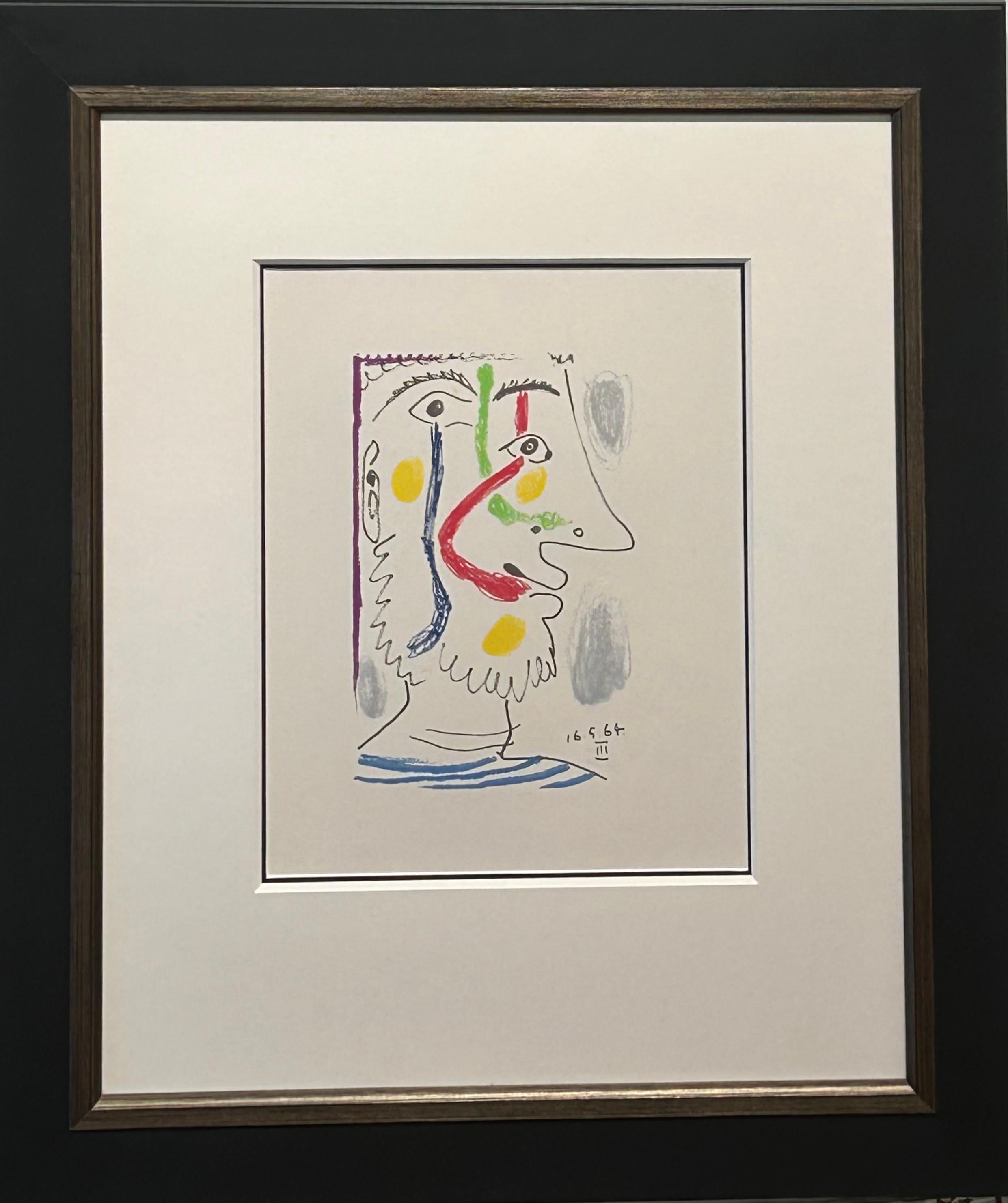 Figurative Print Pablo Picasso - Lithographie en couleurs sur papier Arches '16.5.64.III' de 'Le Goût de Bonheur'. 