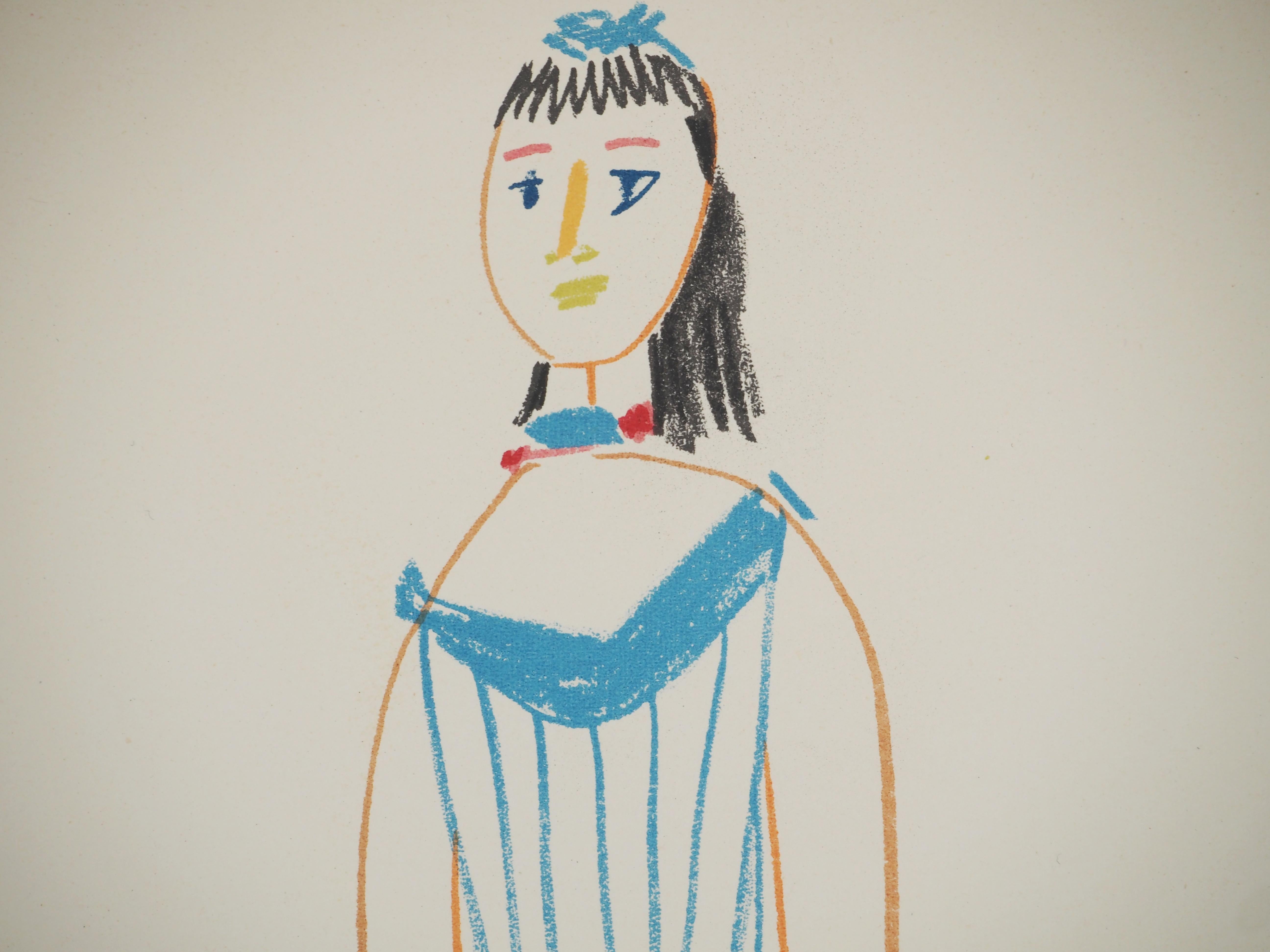 Comédie Humaine : Payaso de circo y bailarina - Litografía original (Mourlot) - Figurative Print Beige de Pablo Picasso