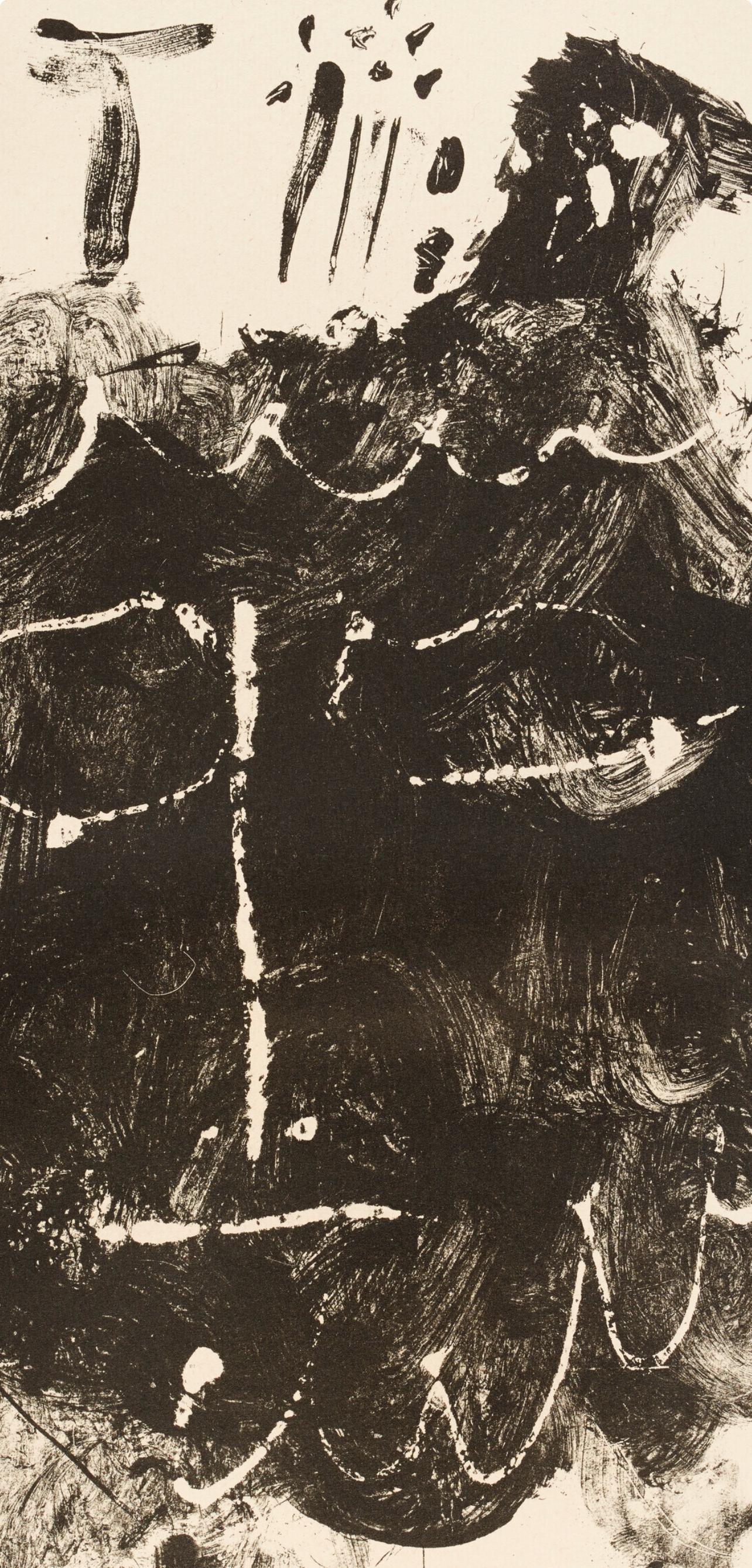 Lithograph on hand made Fabriano vélin paper mounted on museum board, as issued. Unsigned and unnumbered, as issued. Good condition. Notes: From the volume, Elegy of Ihpetonga and Masks of Ashes with four original lithographs by Pablo Picasso, 1954.