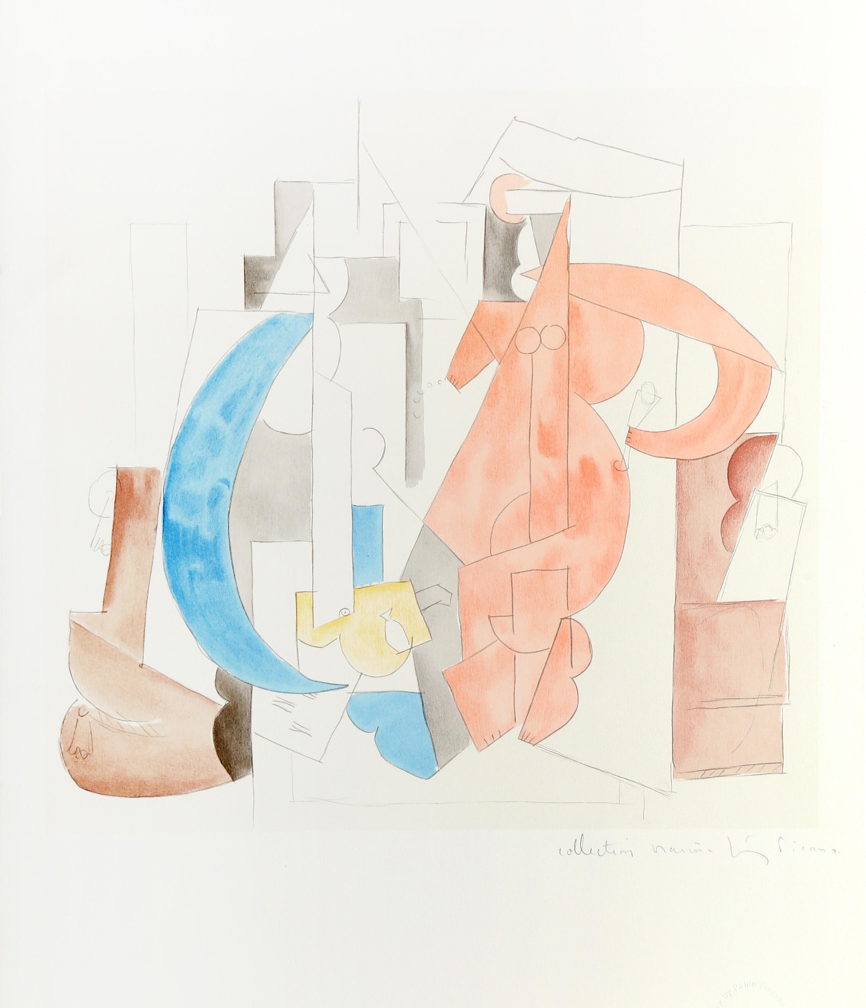 Comprised of several shapes, the composition by Pablo Picasso exemplifies his manipulation of form to produce new perspectives and views of his subjects that would otherwise be unseen. A lithograph from the Marina Picasso Estate Collection after the