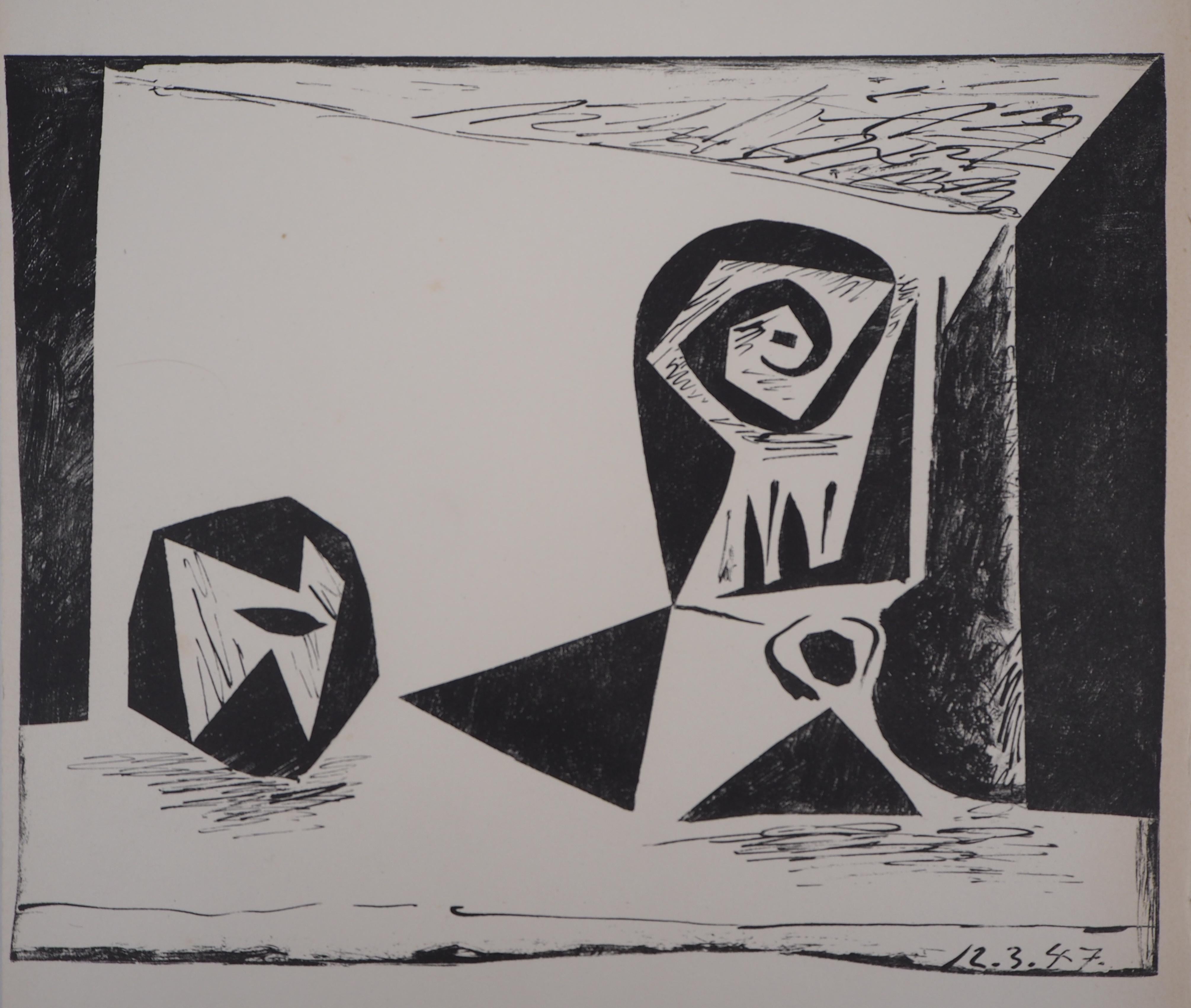 Pablo Picasso Still-Life Print - Cubist Composition with Glass and Apple - Original lithograph - Mourlot #77
