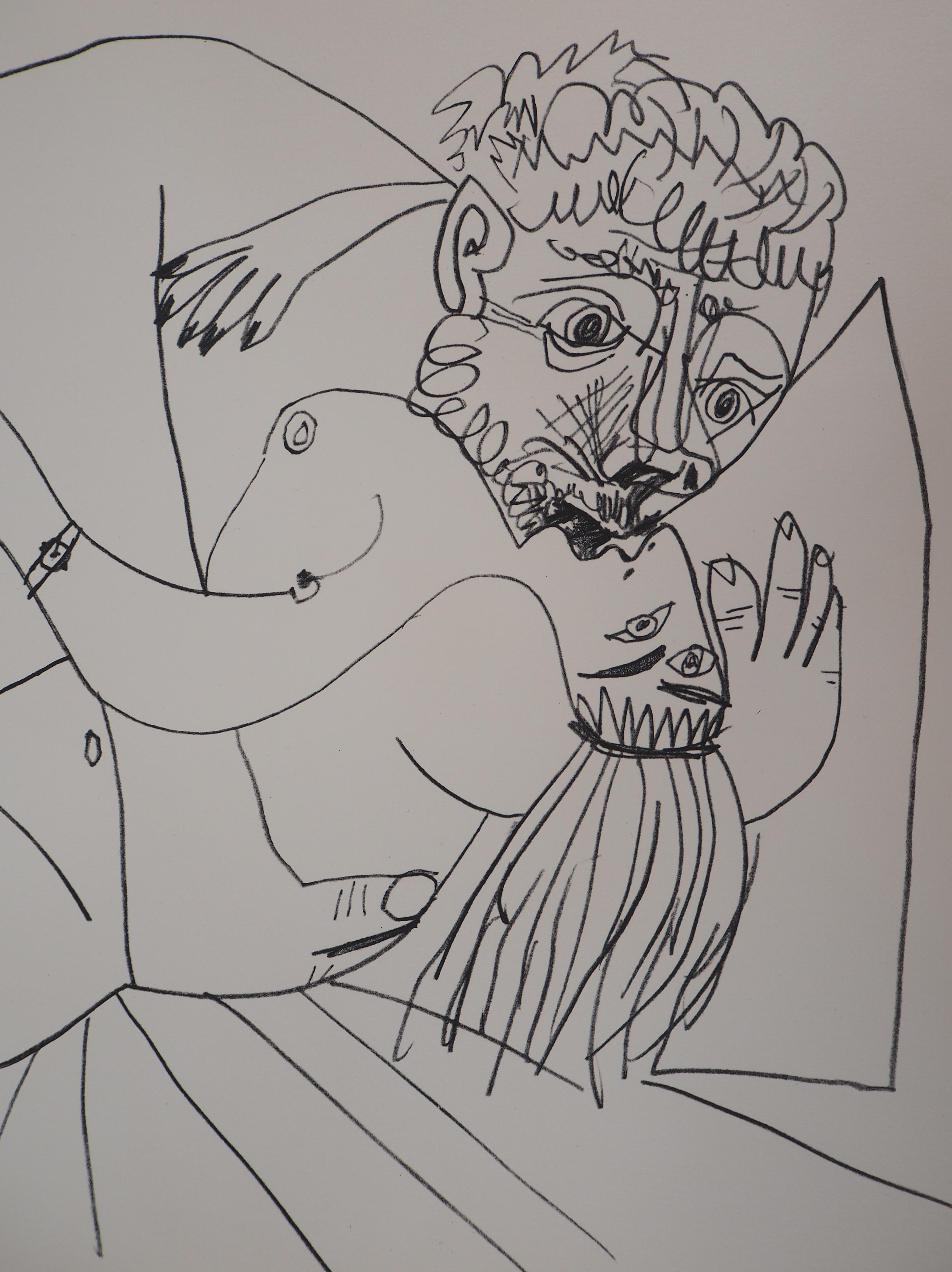 Kiss cubiste - Lithographie (Mourlot 1971) - Gris Figurative Print par Pablo Picasso