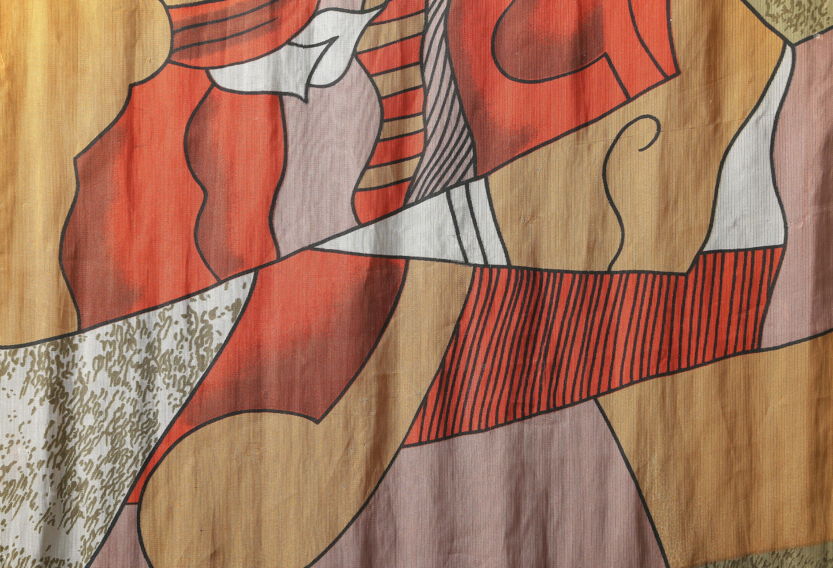 Homme au chapeau, sérigraphie cubiste sur foulard en satin (after Pablo Picasso) en vente 2