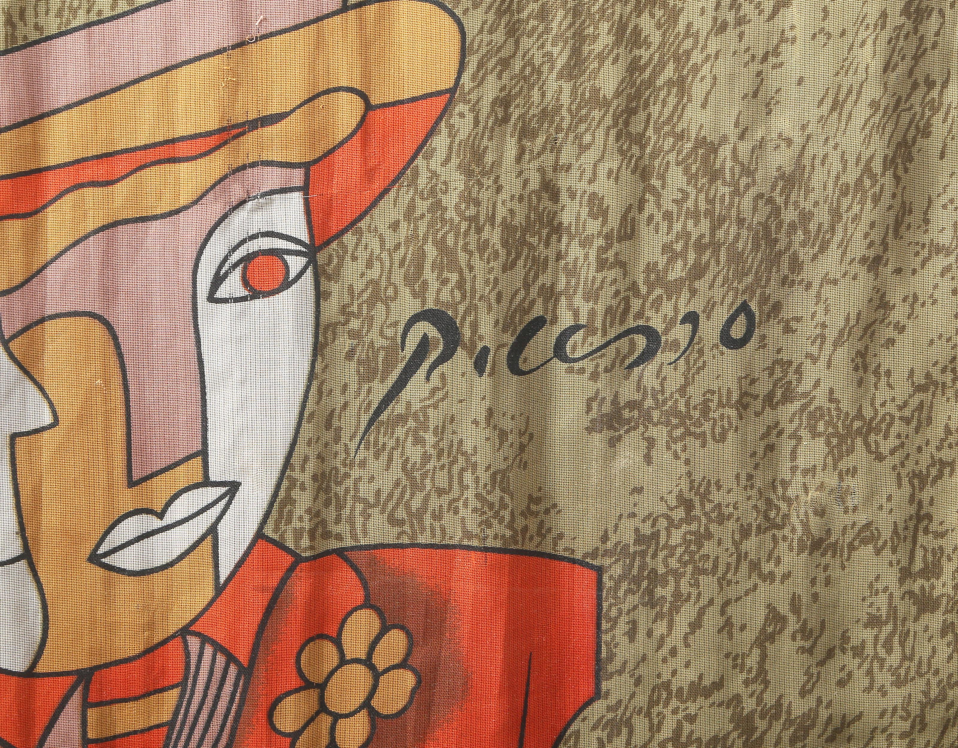 Homme au chapeau, sérigraphie cubiste sur foulard en satin (after Pablo Picasso) en vente 3
