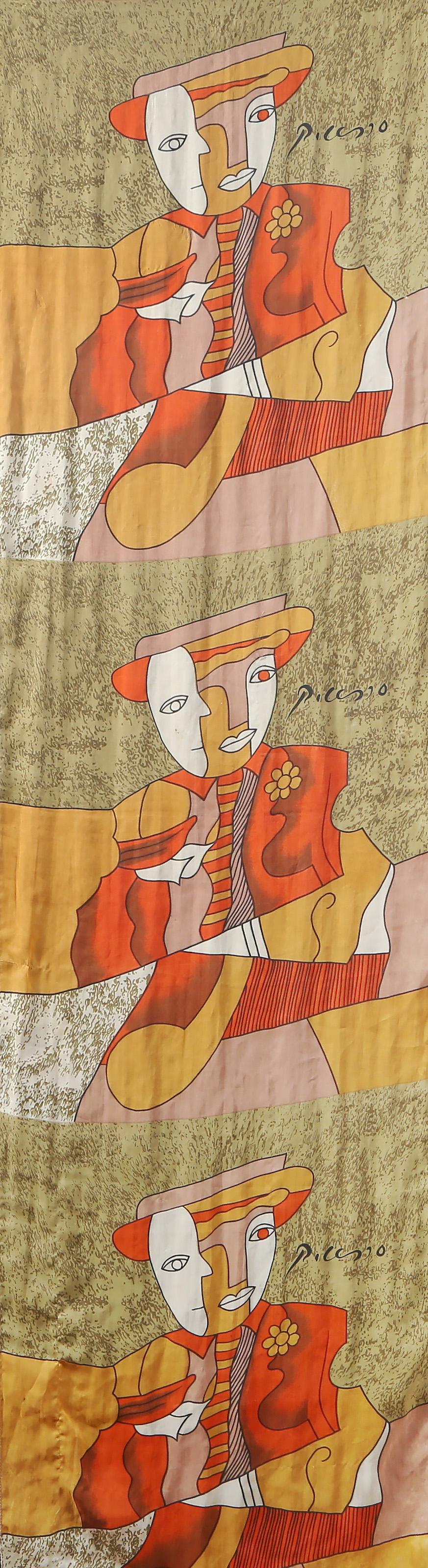 Homme au chapeau, sérigraphie cubiste sur foulard en satin (after Pablo Picasso)