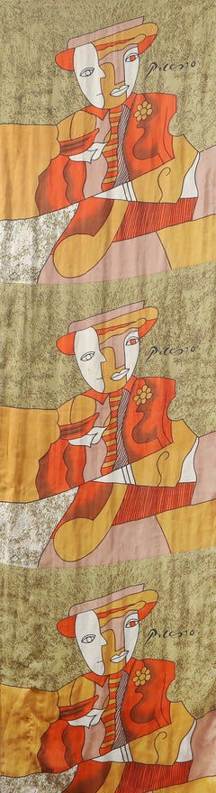 Homme au chapeau, sérigraphie cubiste sur foulard en satin (after Pablo Picasso)