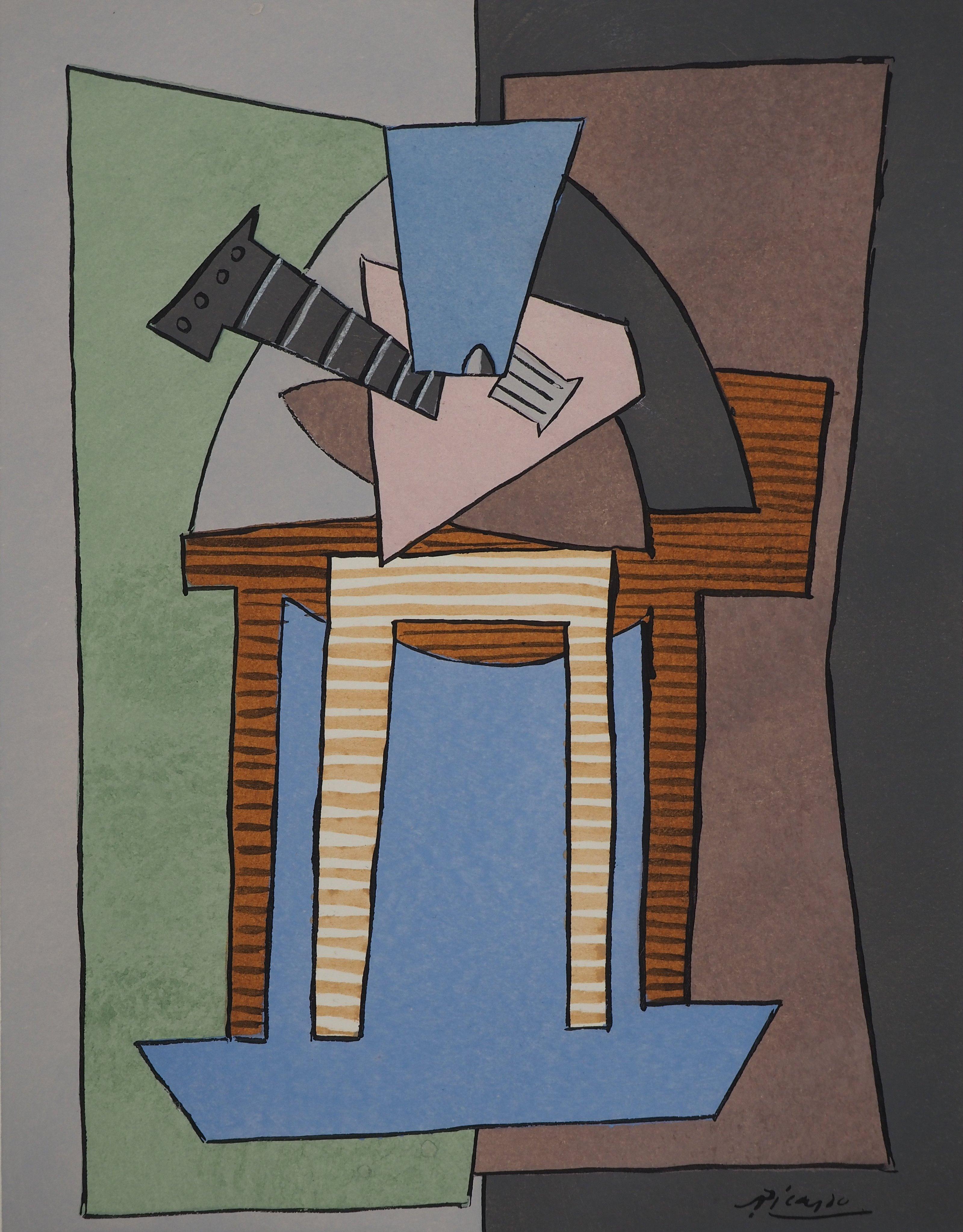 Mesa y guitarra cubistas - Litografía - Firma impresa (Cramer nº 15) - Print Moderno de Pablo Picasso