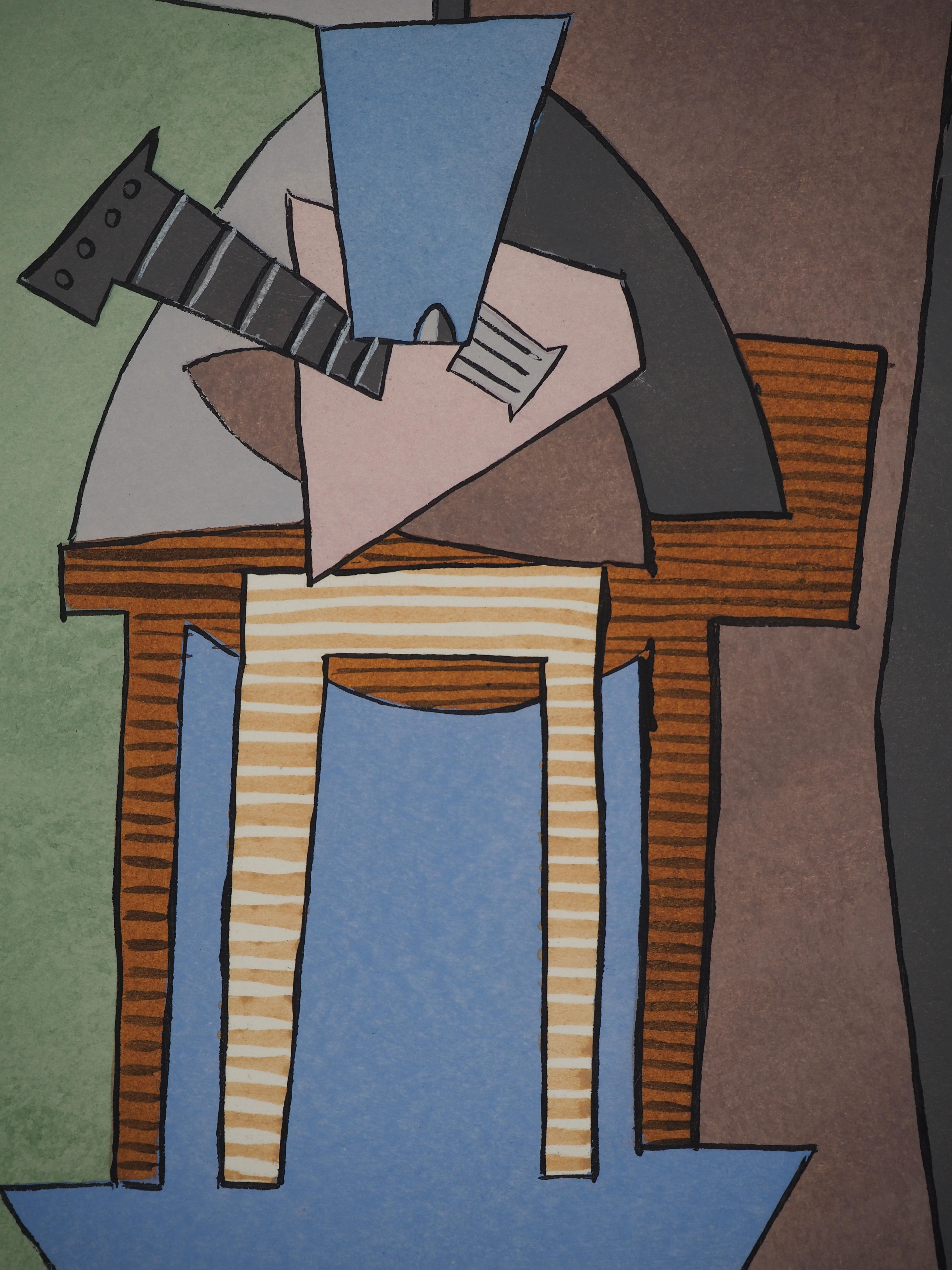 Mesa y guitarra cubistas - Litografía - Firma impresa (Cramer nº 15) - Interior Print Gris de Pablo Picasso