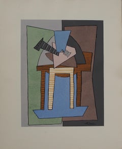 Mesa y guitarra cubistas - Litografía - Firma impresa (Cramer nº 15)