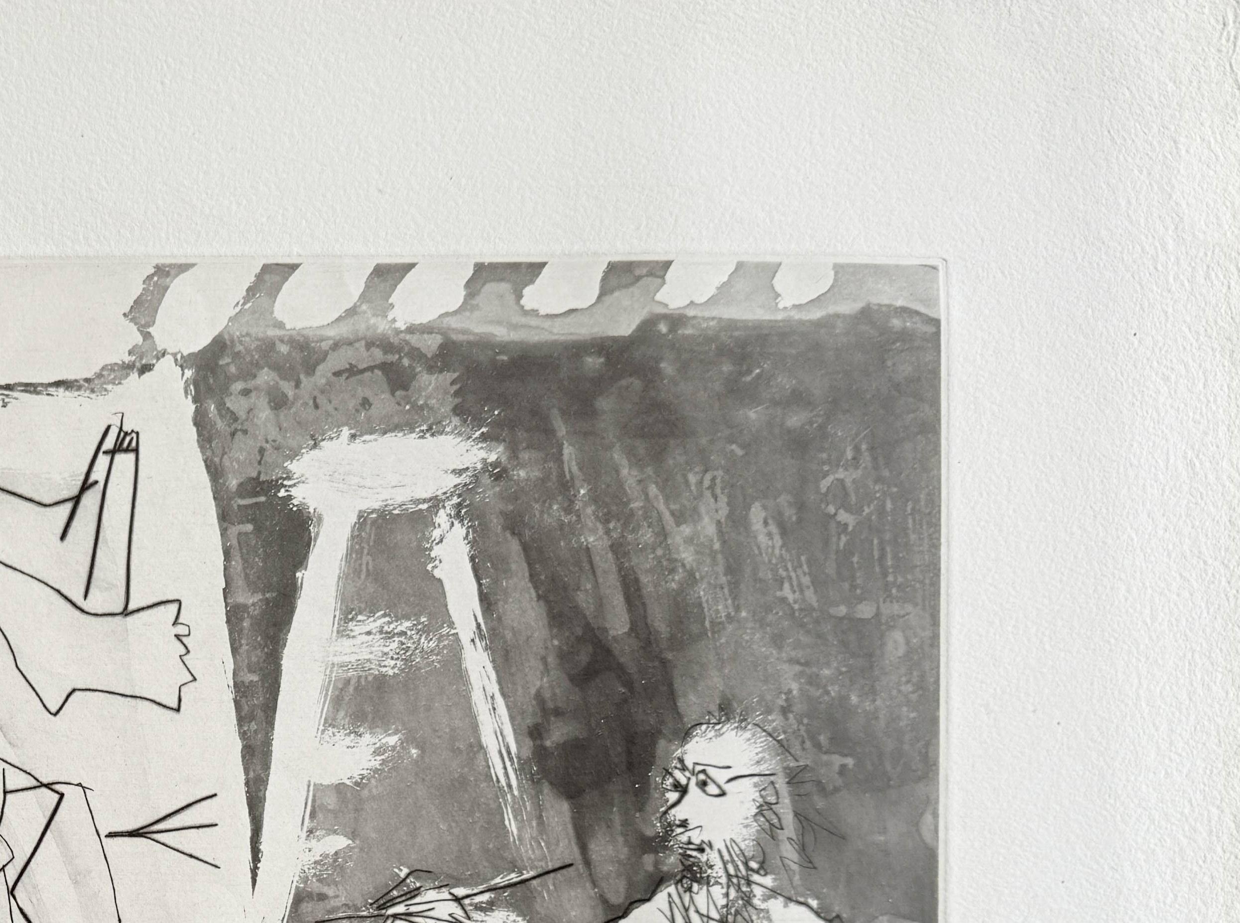 Pablo Picasso (1881-1973) - En el taller

Aguafuerte y aguatinta de 1965.

La edición de 33/50.

Dimensiones de la obra: 39 x 51,5 cm.

Firmado a mano.

Editor: Galerie Louise Leiris, París.

Referencia: Bloch 1221, Baer 1203 II Bb.

La obra está en