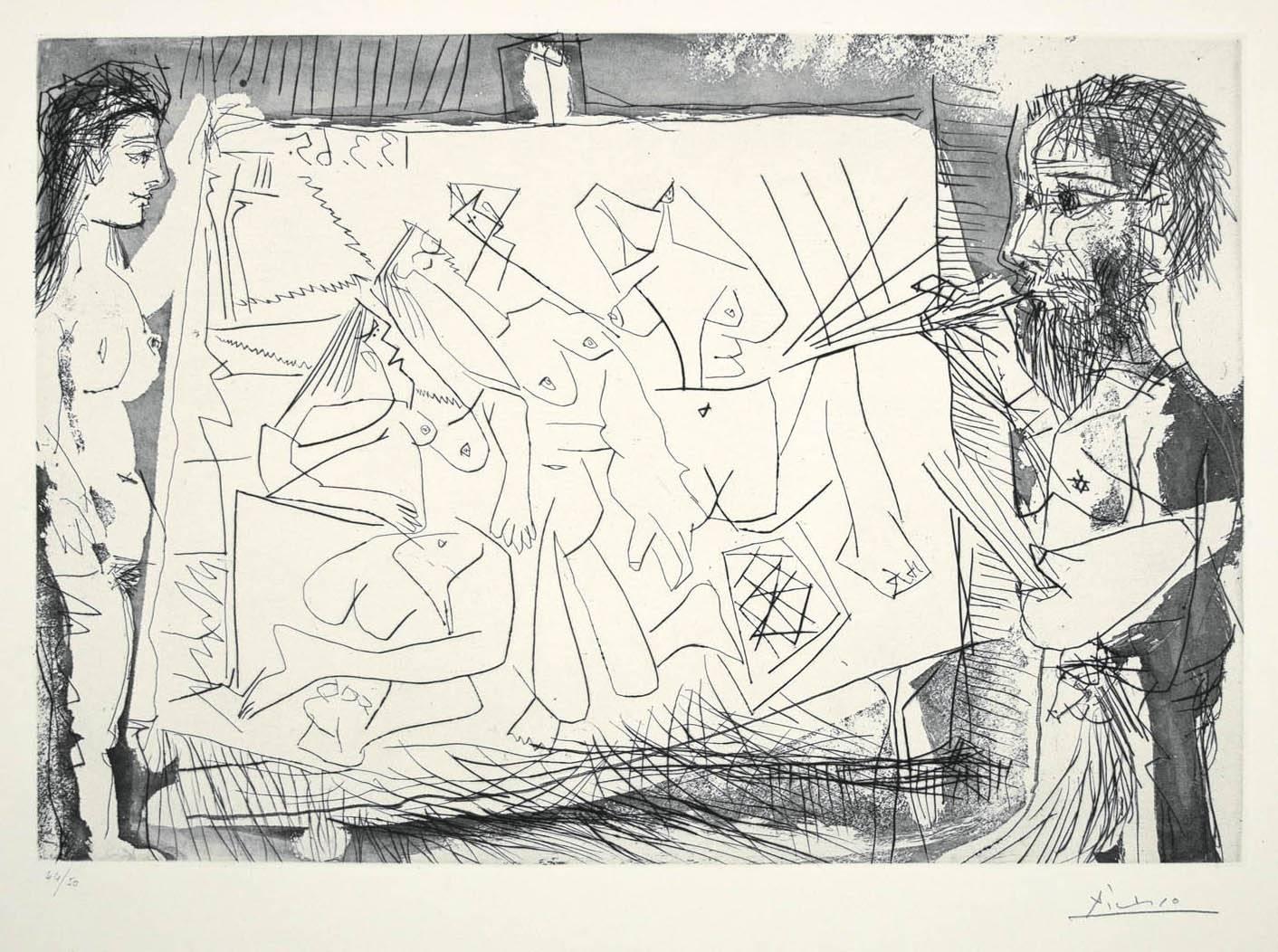 Pablo Picasso Figurative Print - Dans l’Atelier [Peintre a son chevalet avec un modele]