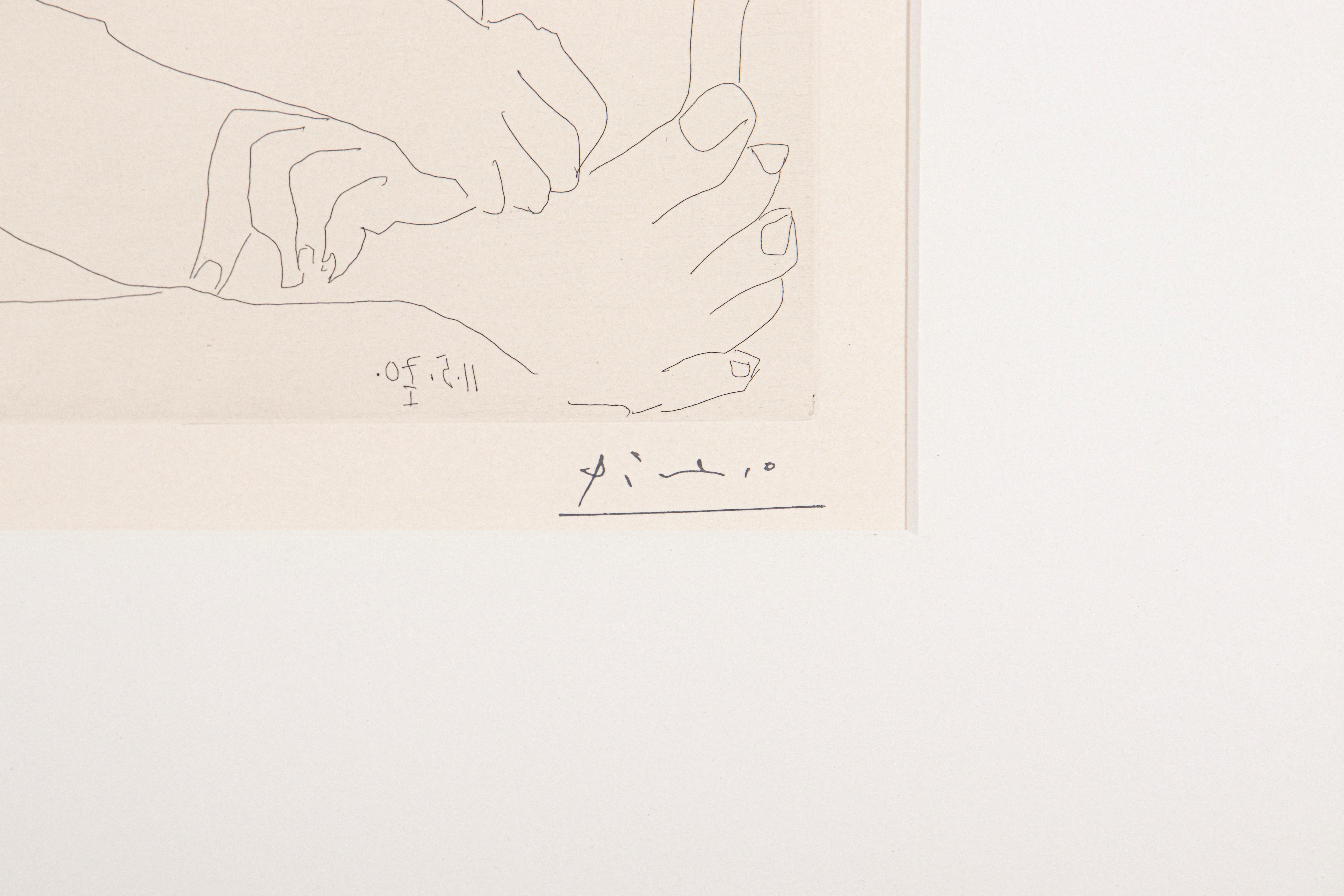 Signée avec le cachet de l'artiste en bas à droite, numérotée en bas à gauche : 21/50
Présenté dans : Georges Bloch, Pablo Picasso Catalogue de l'œuvre imprimée 1970-72, Band IV (Berne, 1979), no. 1898, p.76.
