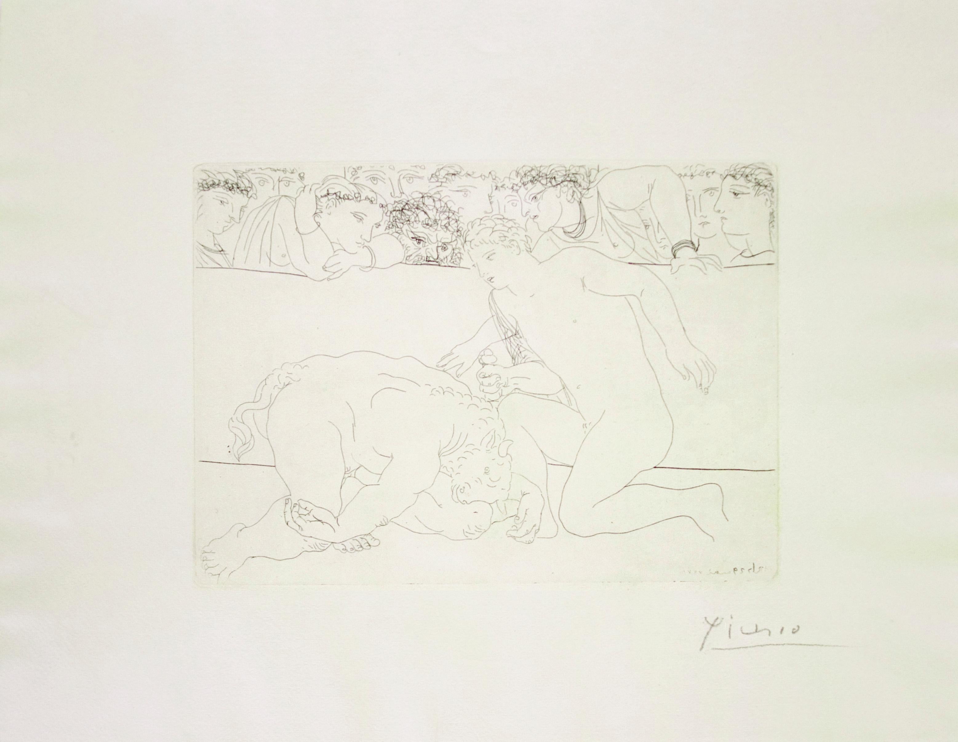 Defeated Minotaur - Etching, Signed, Figurative, Mid 20th Century - Print by Pablo Picasso