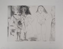 Retro Degas with Three Nude Women - Original etching, Signed (Bloch #1981)