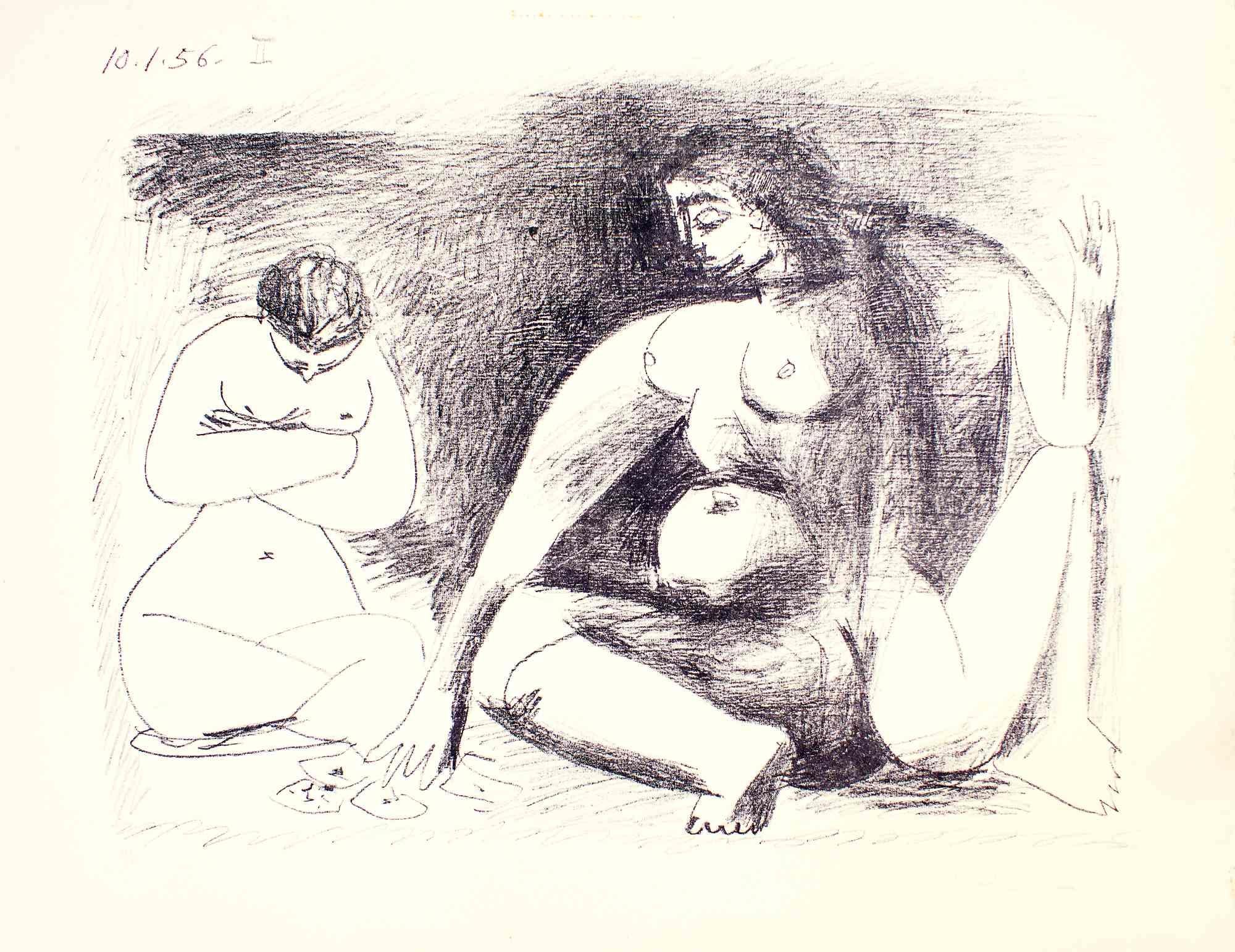 Deux Femmes Accroupies - eau-forte de Pablo Picasso - 1956