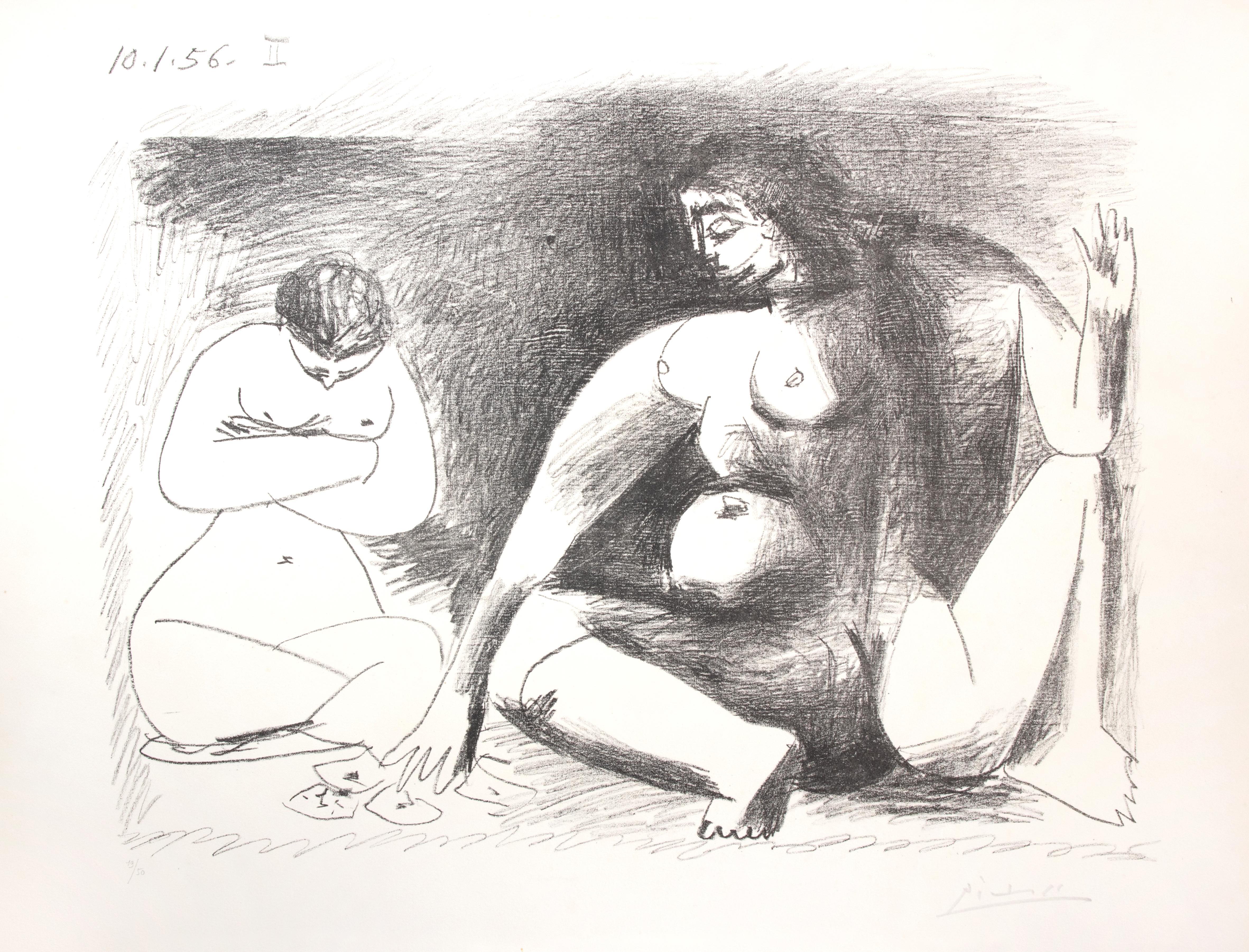 Deux Femmes Accroupies - Litografía de Pablo Picasso - 1956